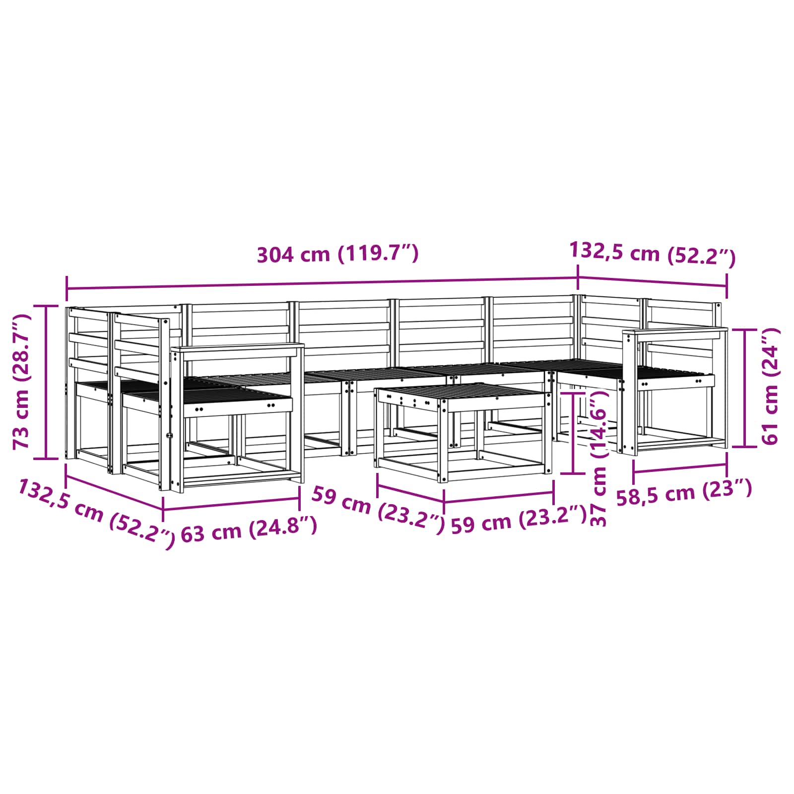 Outdoor-Sofagarnitur 8 pcs Weiß 59 x 59 x 37 cm