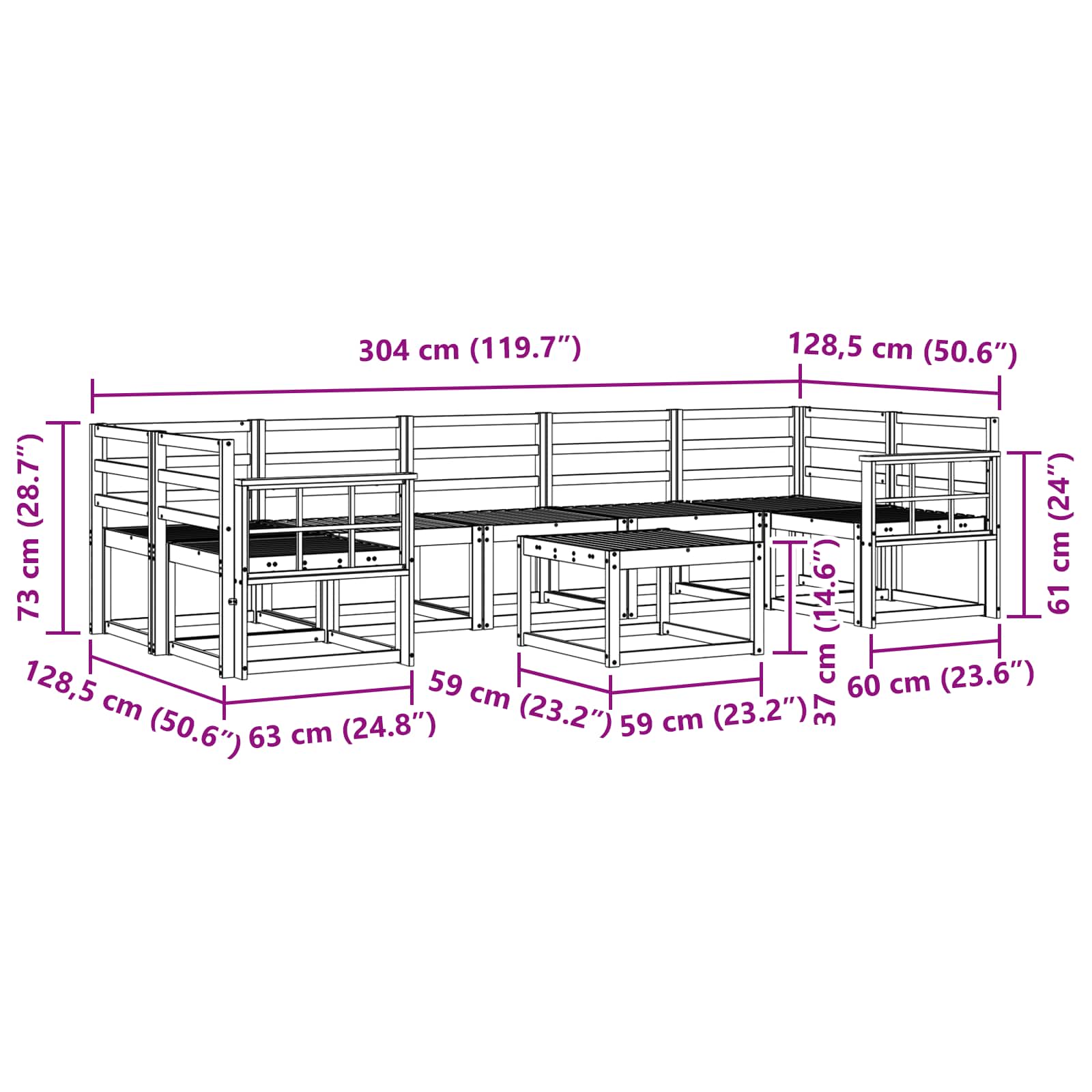 Outdoor-Sofagarnitur 8 pcs Weiß 59 x 59 x 37 cm