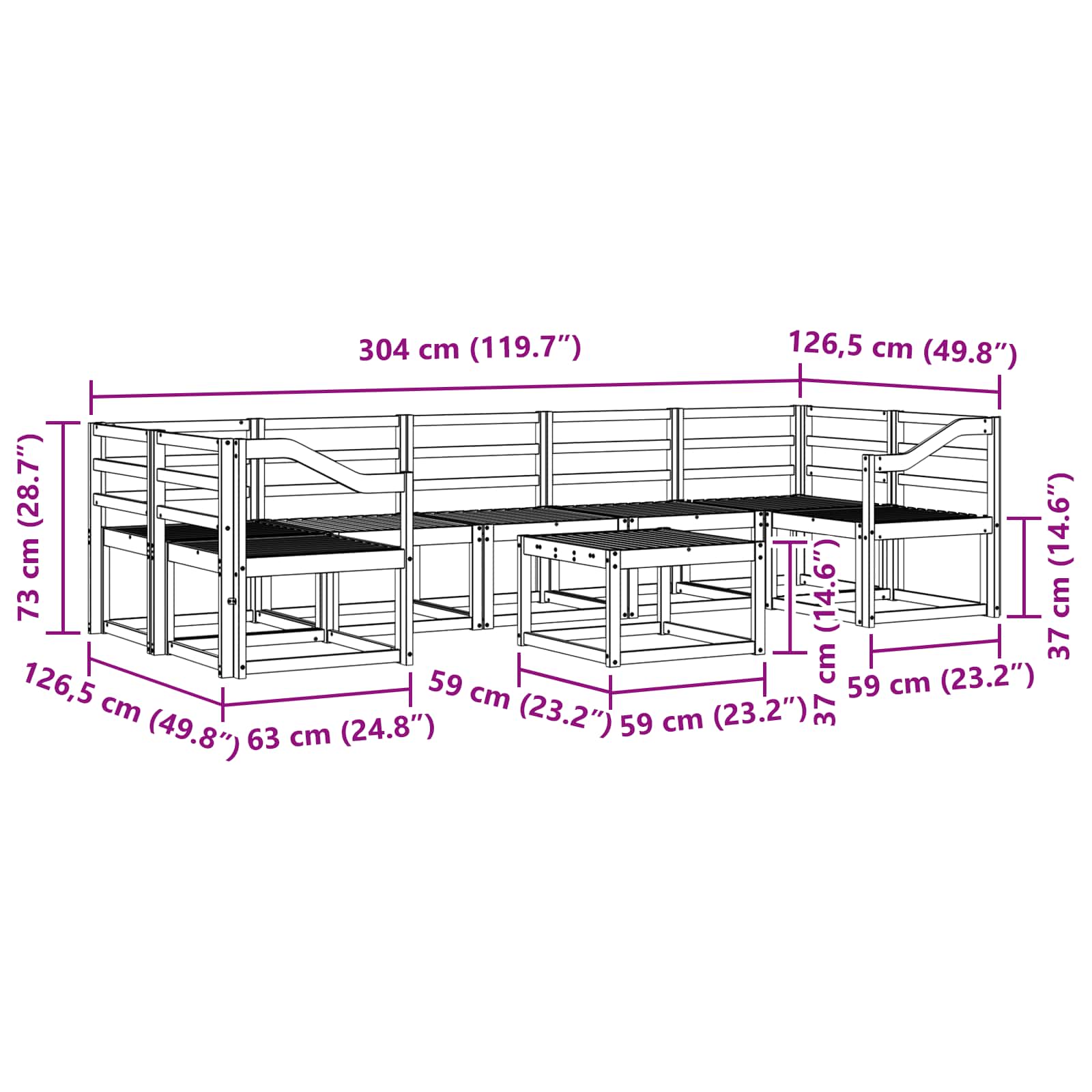 Outdoor-Sofagarnitur 8 pcs Weiß 59 x 59 x 37 cm