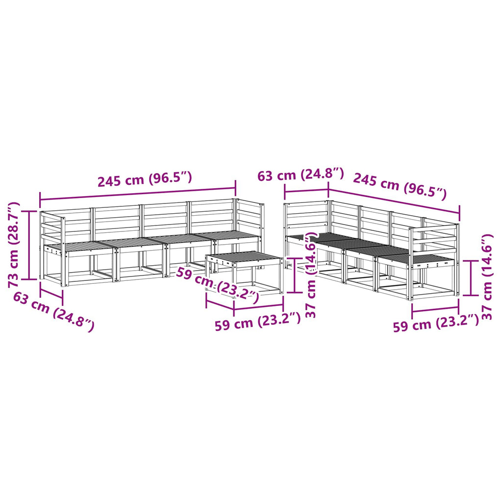 Outdoor-Sofagarnitur 9 pcs Weiß 59 x 59 x 37 cm