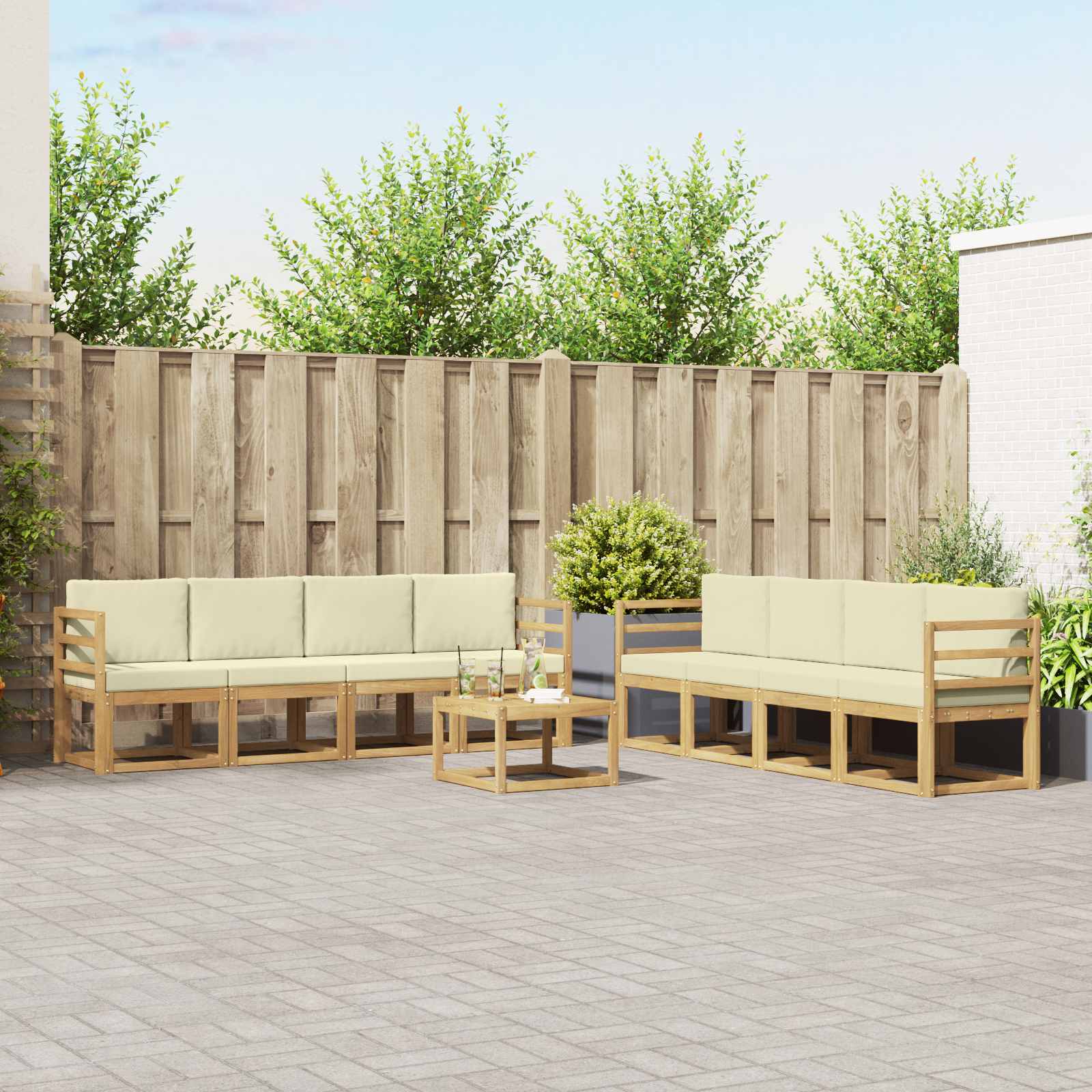 Outdoor-Sofagarnitur mit Kissen 9 pcs Weiß und Creme