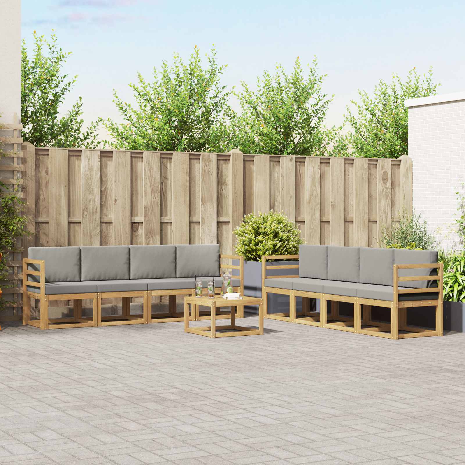 Outdoor-Sofagarnitur 9 pcs Weiß und Hellgrau 59 x 59 x 37 cm