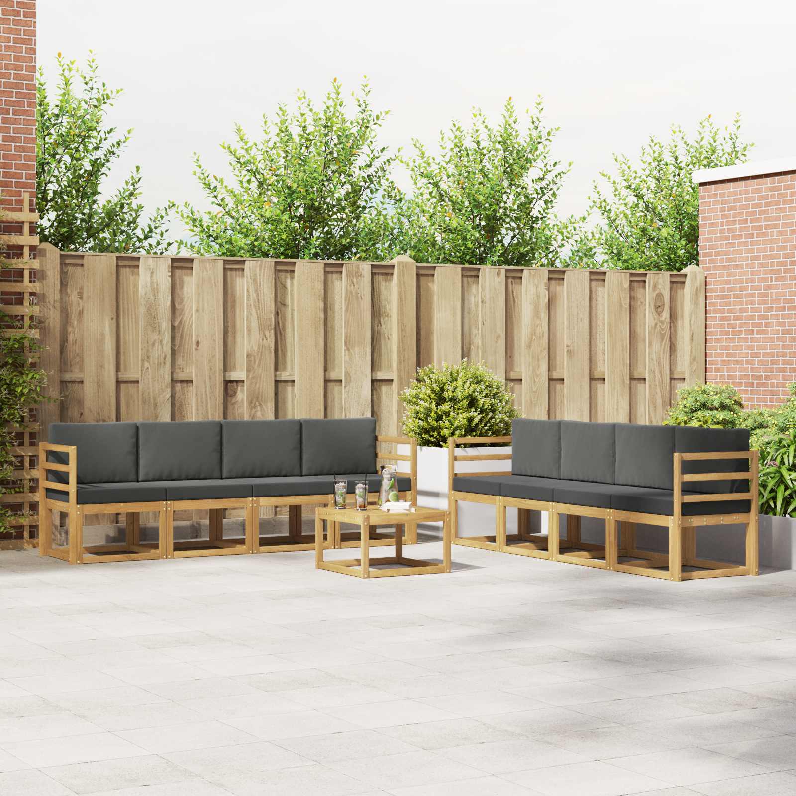 Outdoor-Sofagarnitur mit Kissen 9 pcs Weiß und Anthrazit