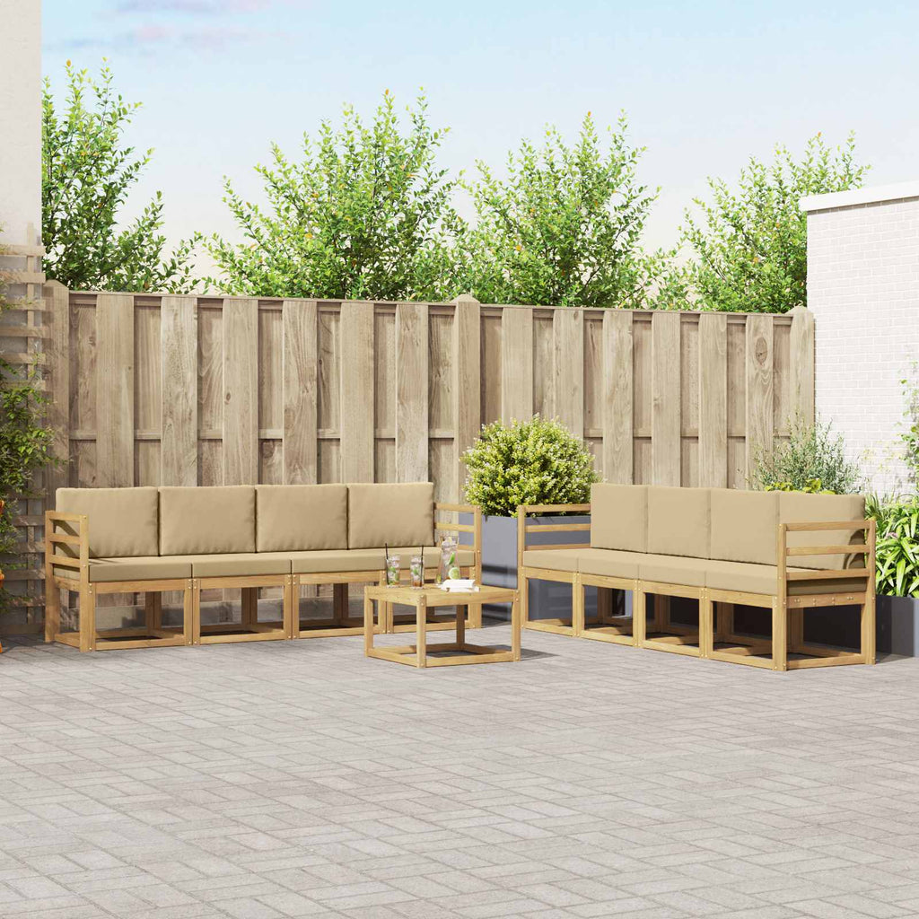 Outdoor-Sofagarnitur mit Kissen 9 pcs Weiß und Beige