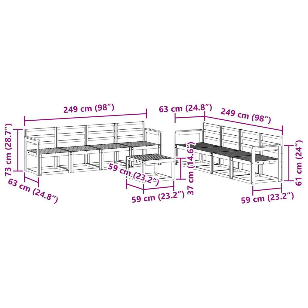 Outdoor-Sofagarnitur 9 pcs Weiß 59 x 59 x 37 cm