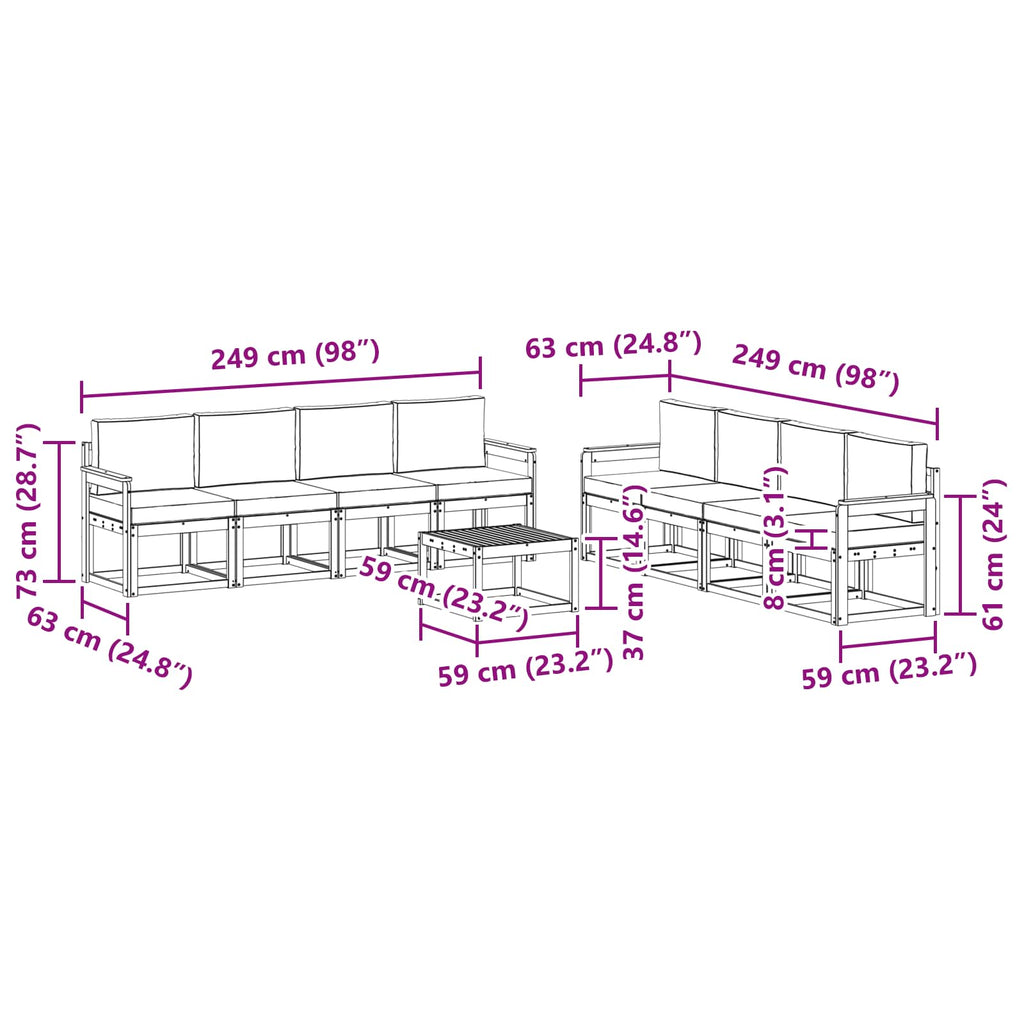 Outdoor-Sofagarnitur mit Kissen 9 pcs Weiß und Anthrazit