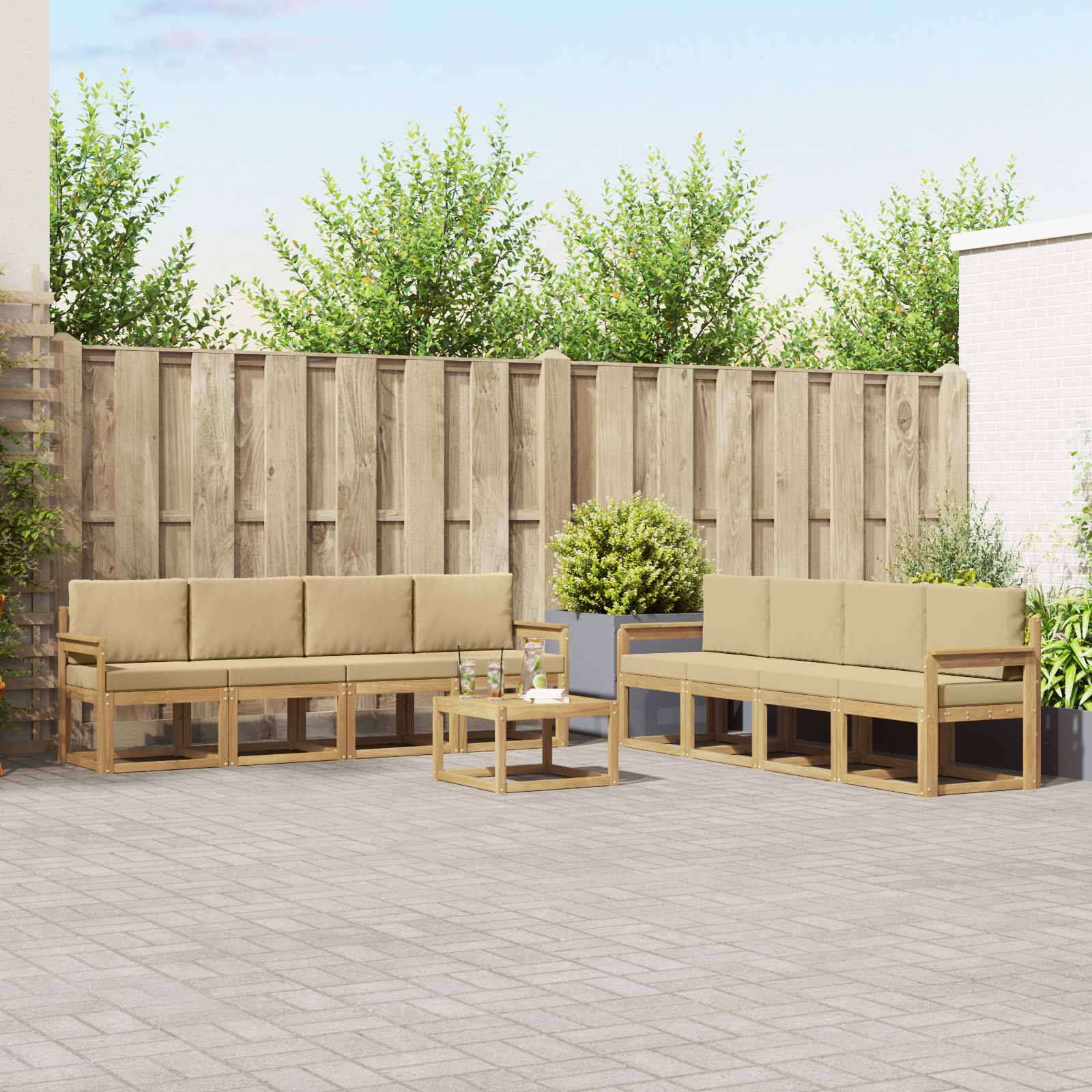 Outdoor-Sofagarnitur mit Kissen 9 pcs Weiß und Beige