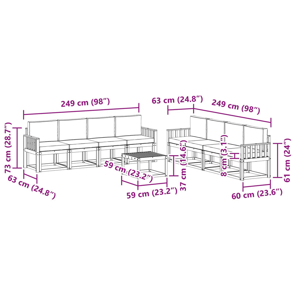 Outdoor-Sofagarnitur mit Kissen 9 pcs Weiß und Creme