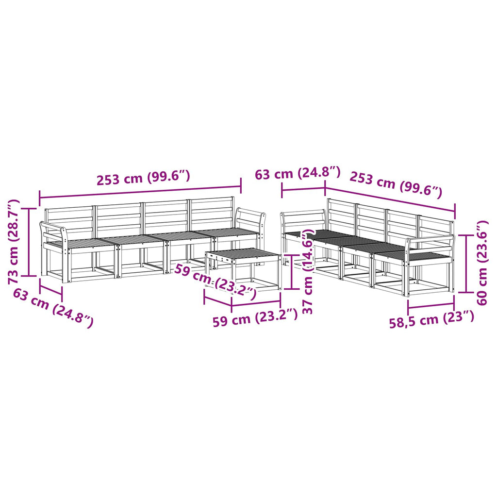 Outdoor-Sofagarnitur 9 pcs Weiß 59 x 59 x 37 cm