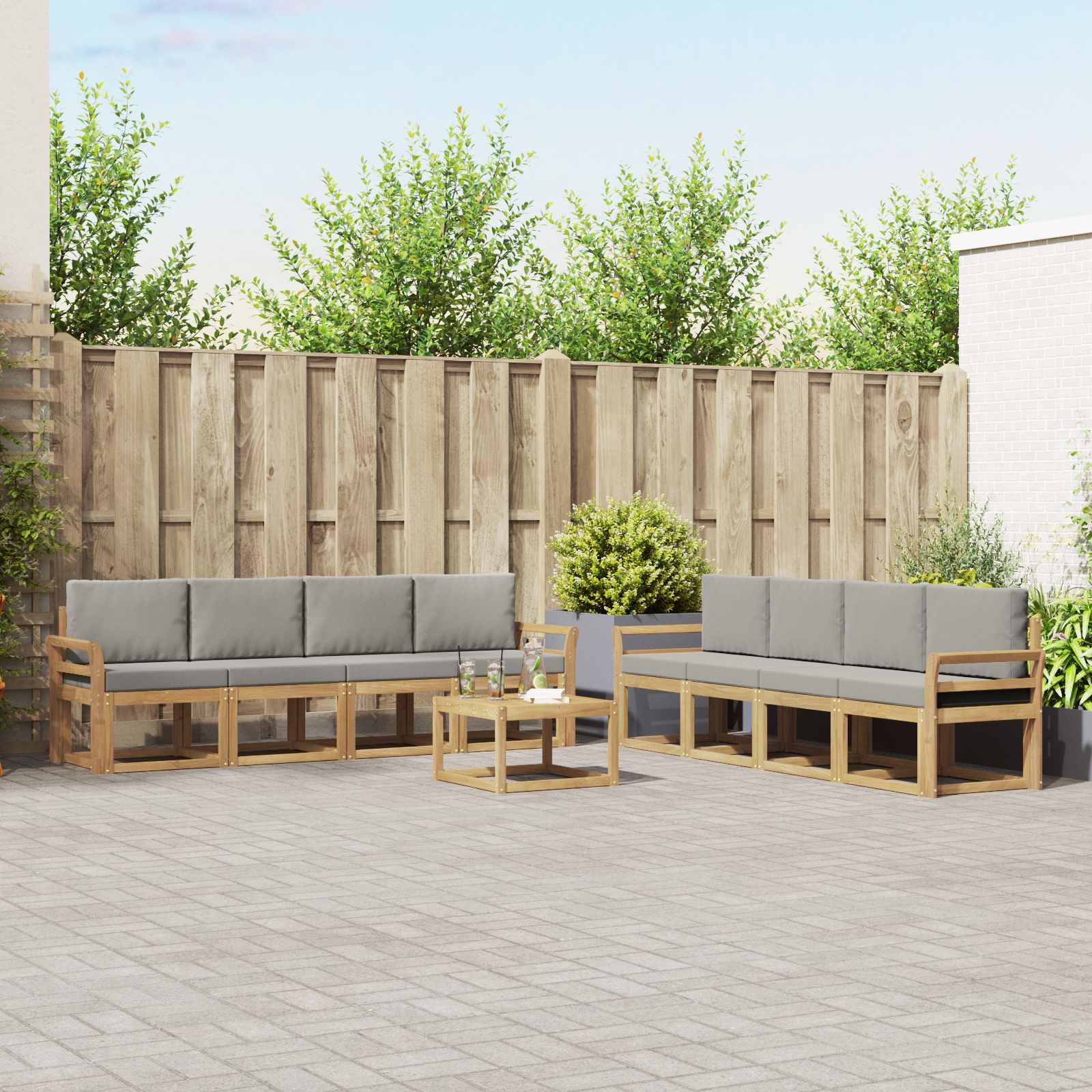 Outdoor-Sofagarnitur 9 pcs Weiß und Hellgrau 59 x 59 x 37 cm