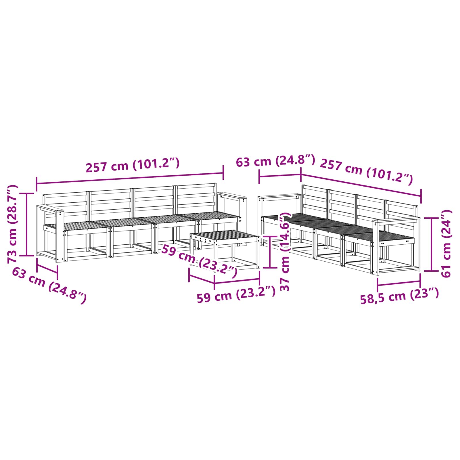 Outdoor-Sofagarnitur 9 pcs Weiß 59 x 59 x 37 cm