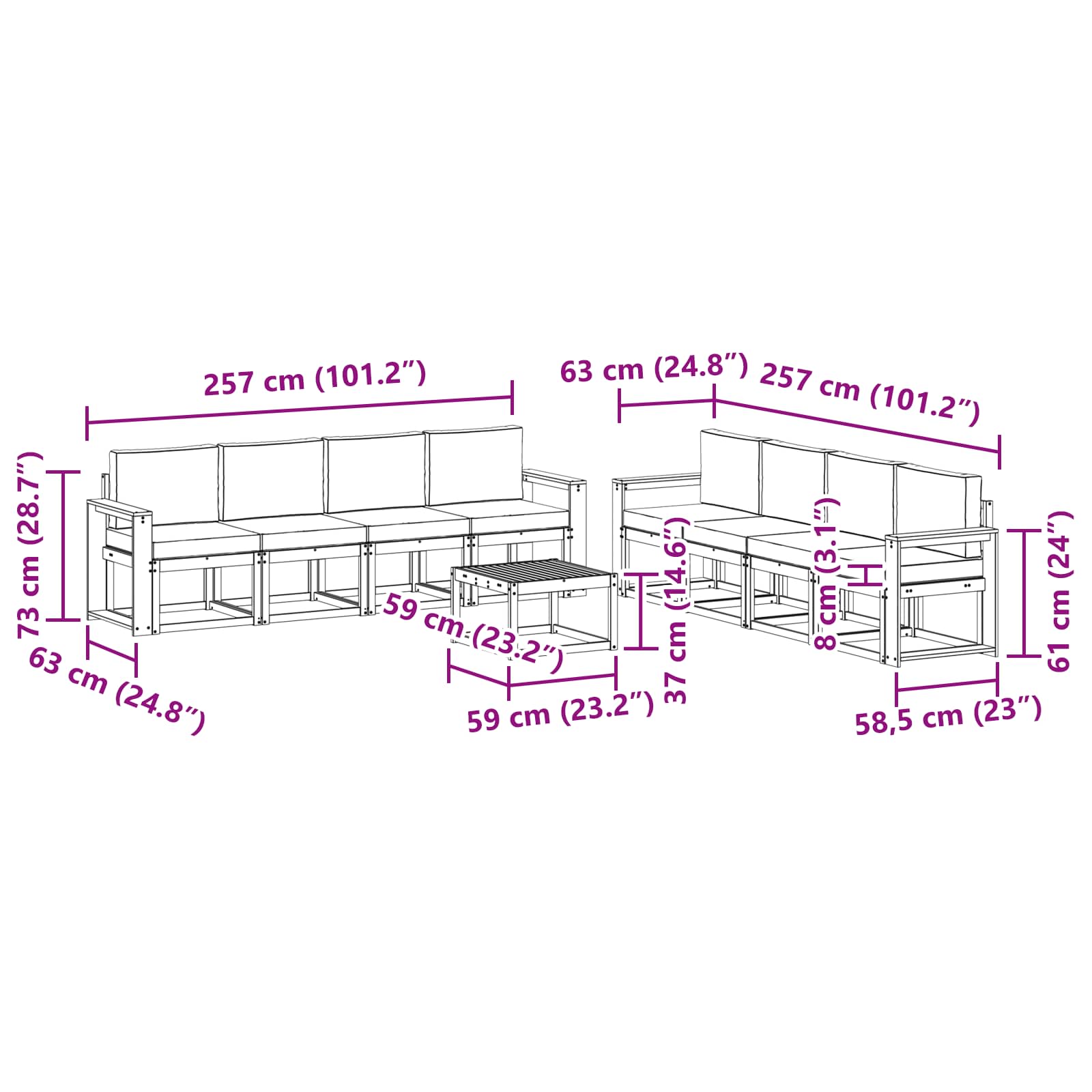 Outdoor-Sofagarnitur mit Kissen 9 pcs Weiß und Creme