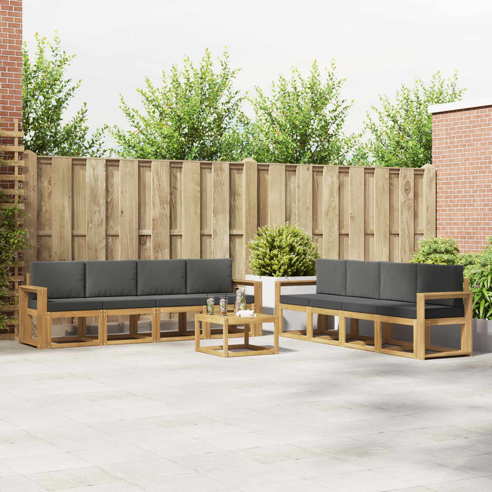 Outdoor-Sofagarnitur mit Kissen 9 pcs Weiß und Anthrazit