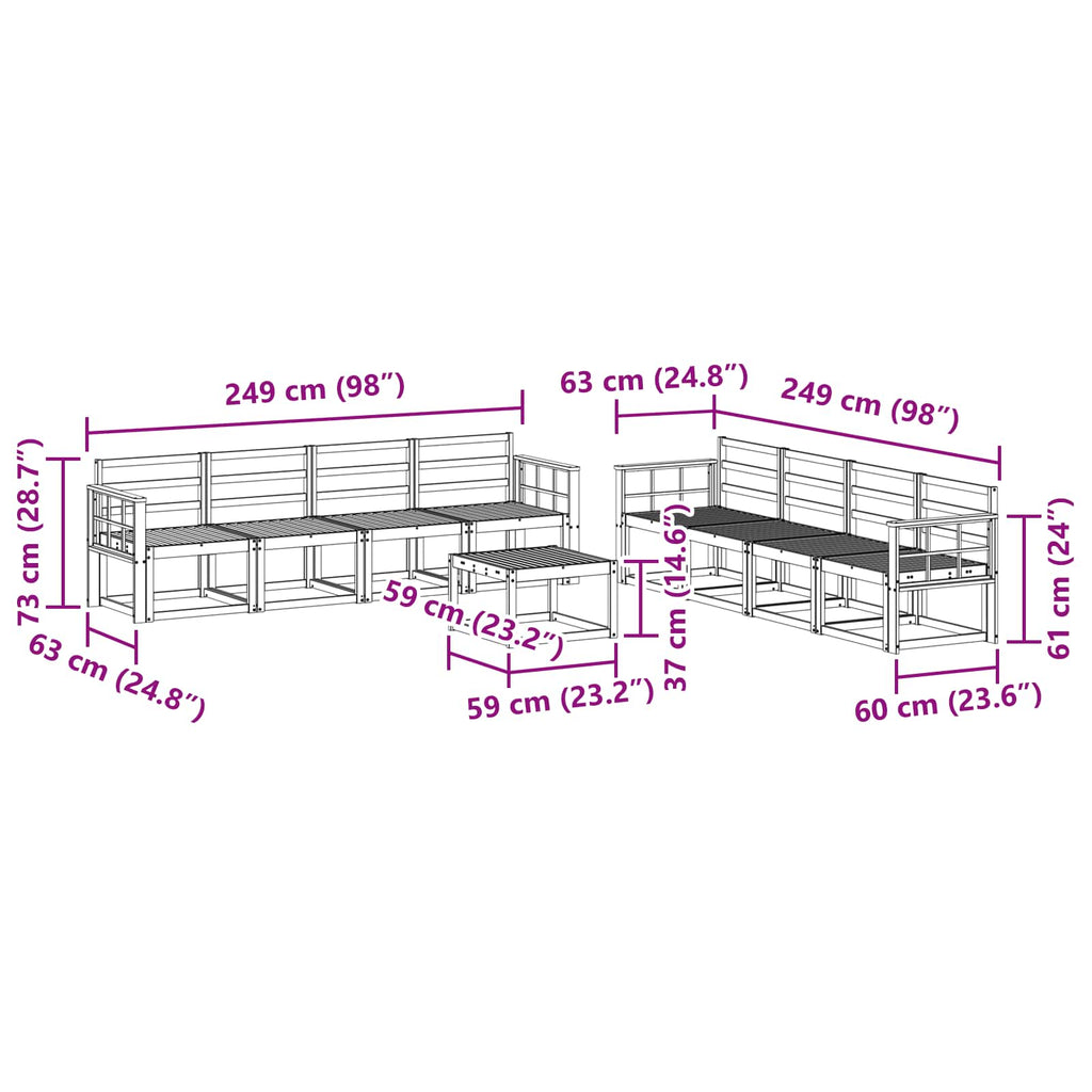 Outdoor-Sofagarnitur 9 pcs Weiß 59 x 59 x 37 cm