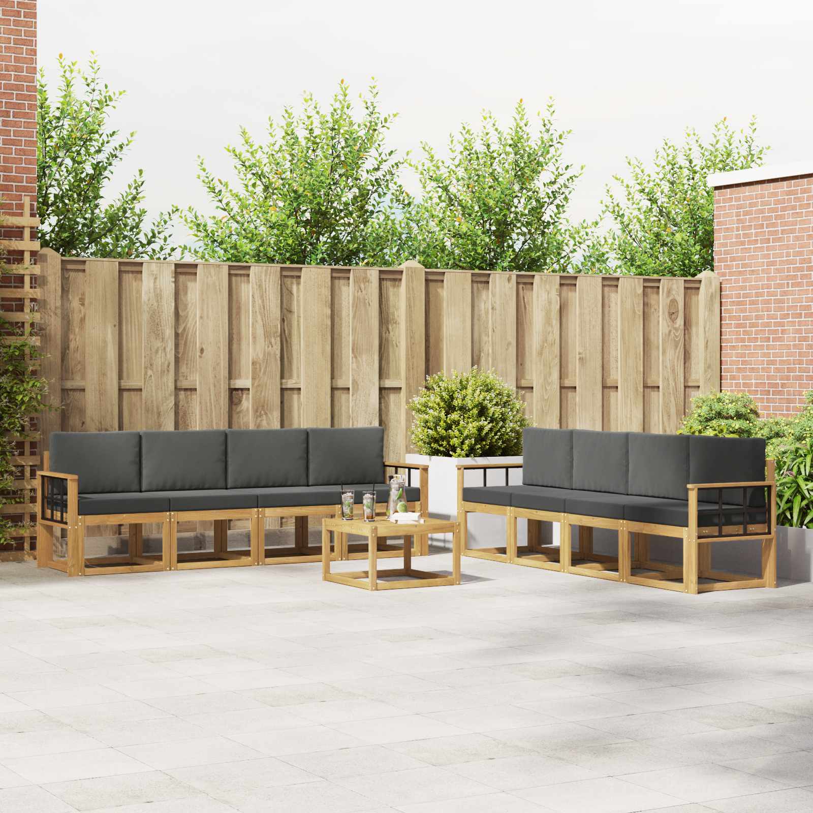 Outdoor-Sofagarnitur mit Kissen 9 pcs Weiß und Anthrazit
