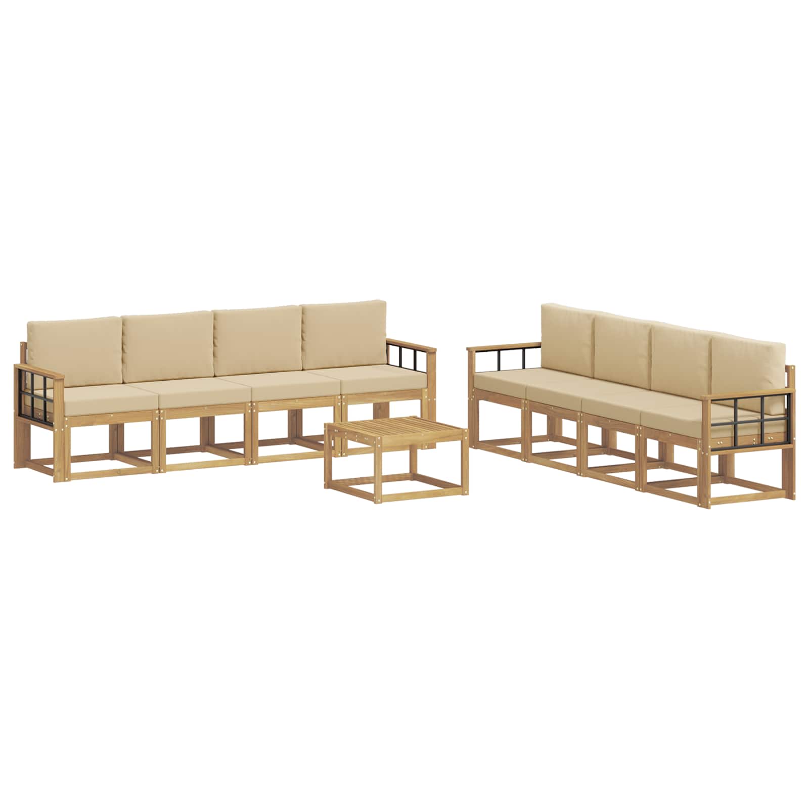 Outdoor-Sofagarnitur mit Kissen 9 pcs Weiß und Beige