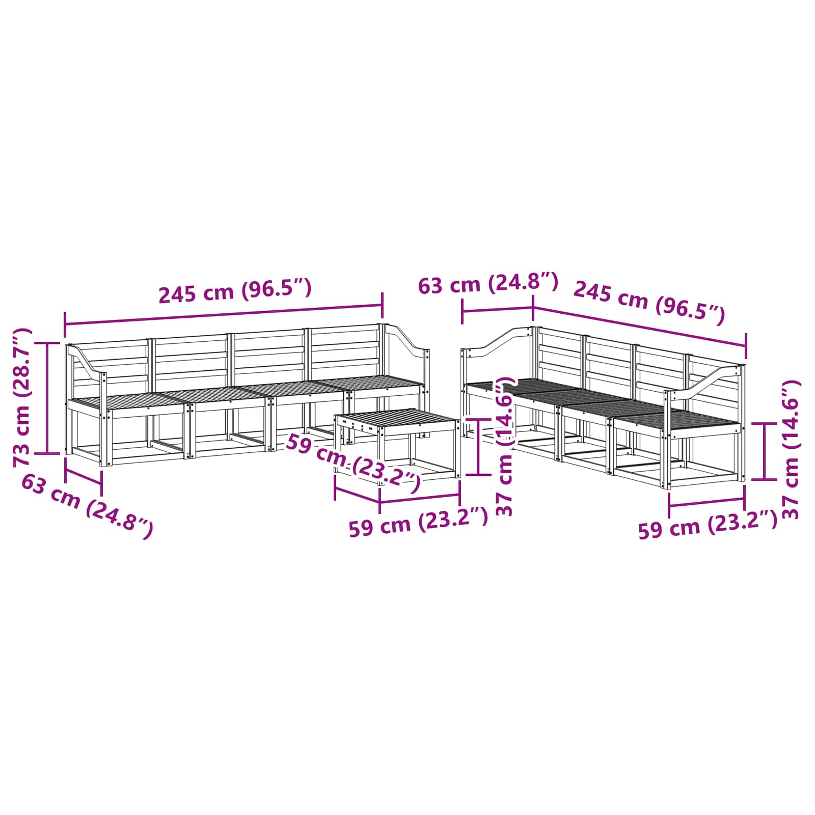Outdoor-Sofagarnitur 9 pcs Weiß 59 x 59 x 37 cm