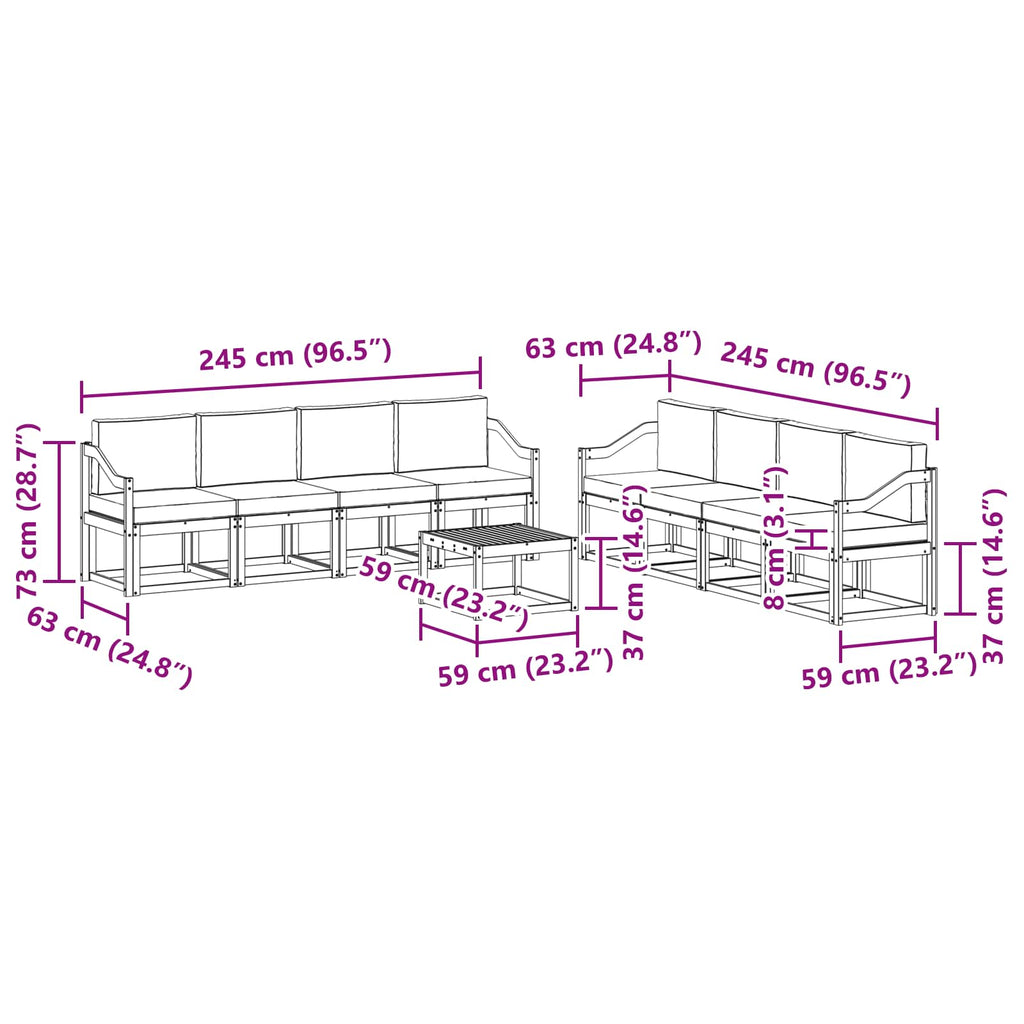 Outdoor-Sofagarnitur 9 pcs Weiß und Hellgrau 59 x 59 x 37 cm