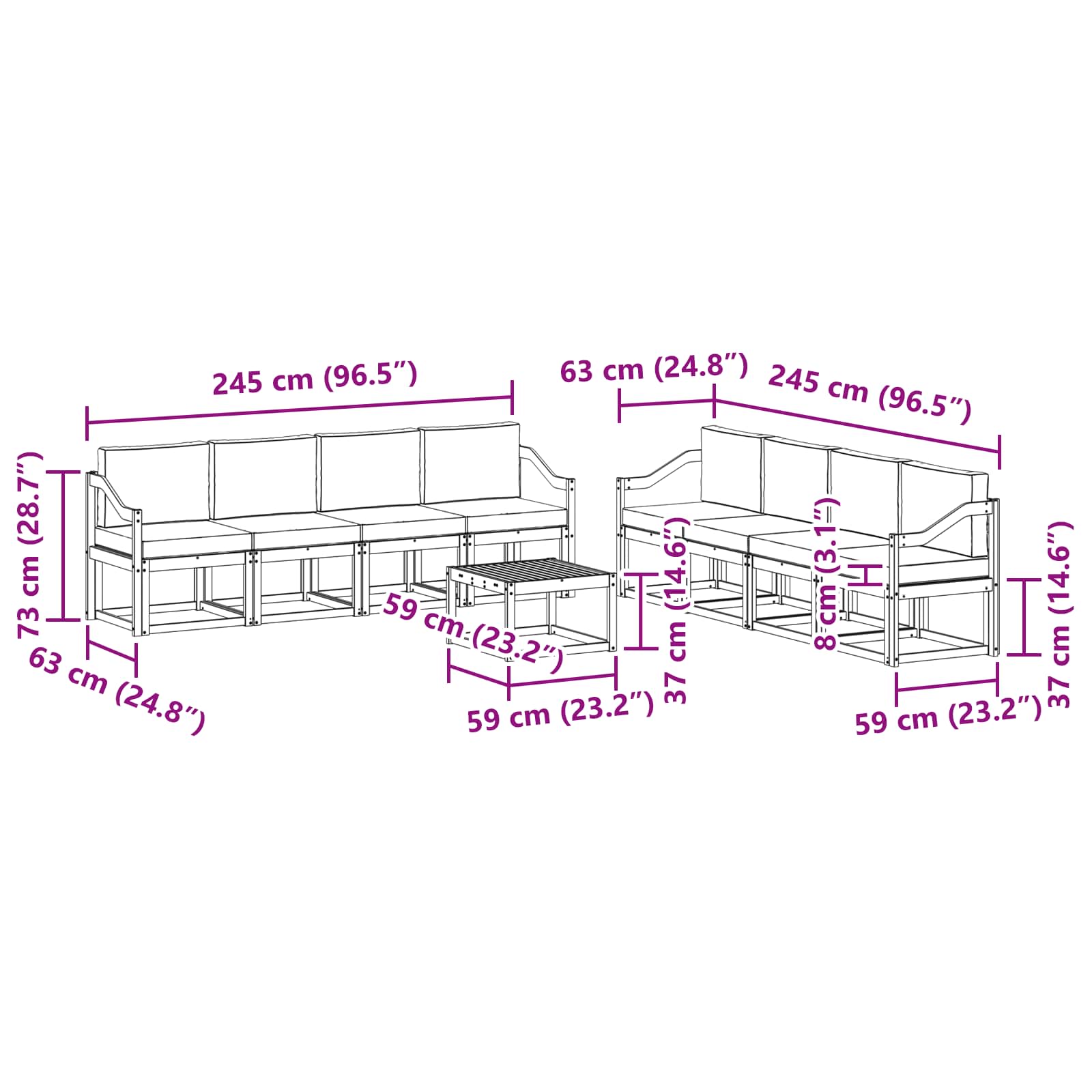Outdoor-Sofagarnitur mit Kissen 9 pcs Weiß und Beige