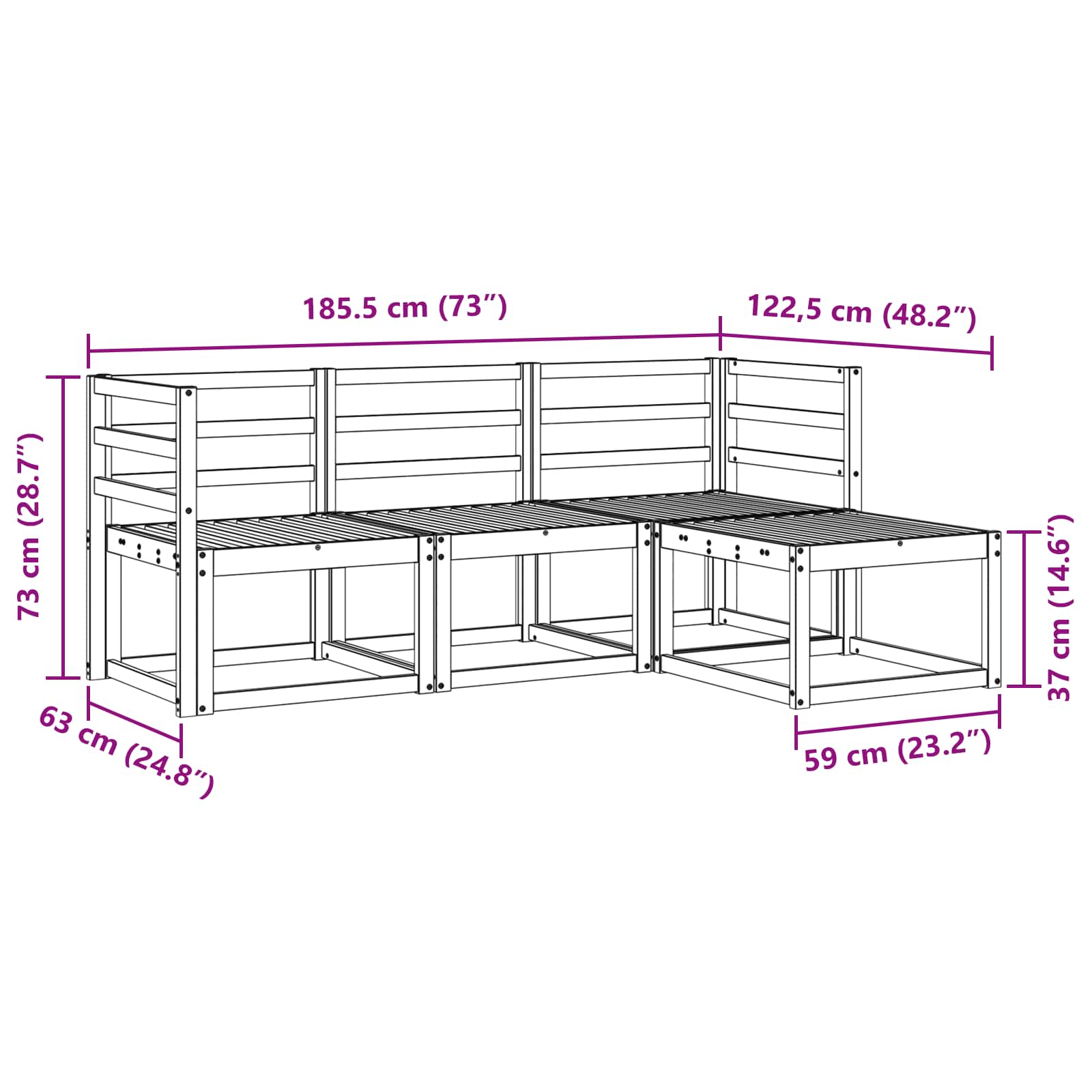 Outdoor-Sofagarnitur 4 pcs Weiß 185,5 x 122,5 x 73 cm