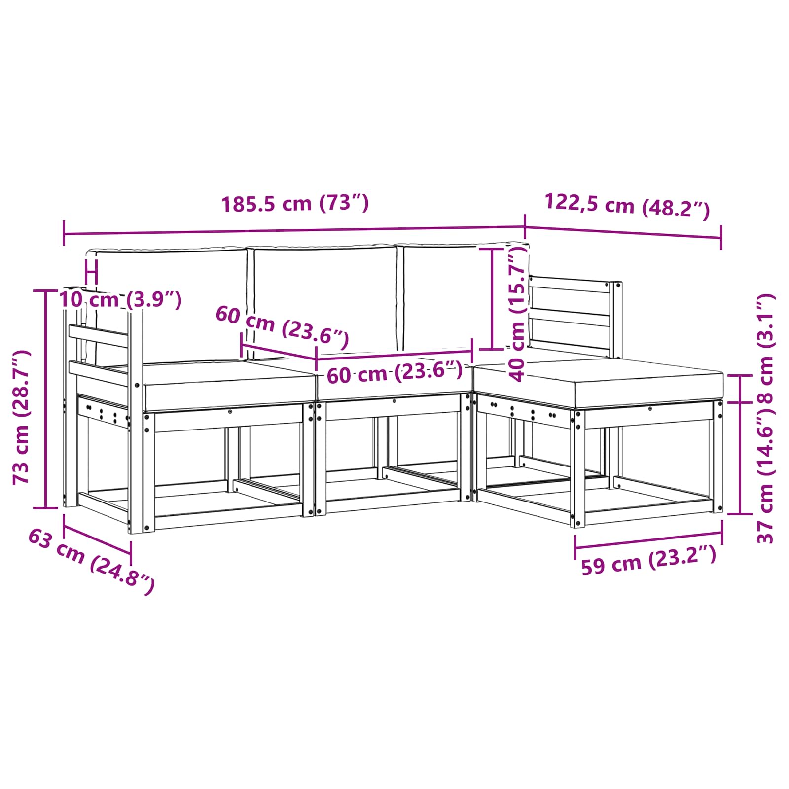 Outdoor-Sofagarnitur 4 pcs Weiß und Hellgrau