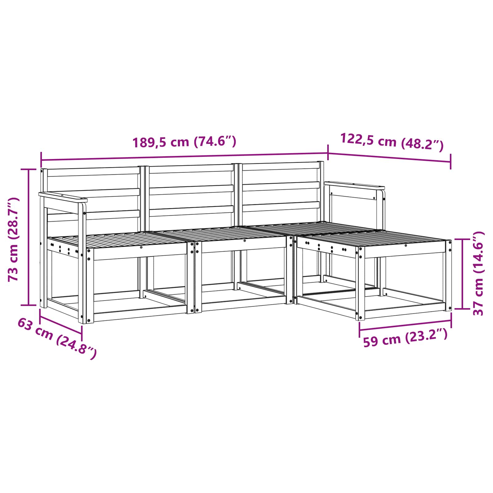 Outdoor-Sofagarnitur 4 pcs Weiß 189,5 x 122,5 x 73 cm