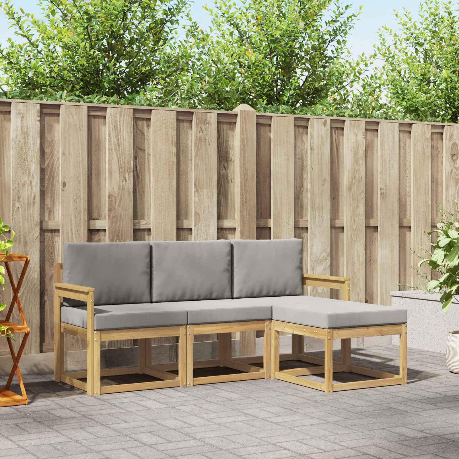 Outdoor-Sofagarnitur 4 pcs Weiß und Hellgrau