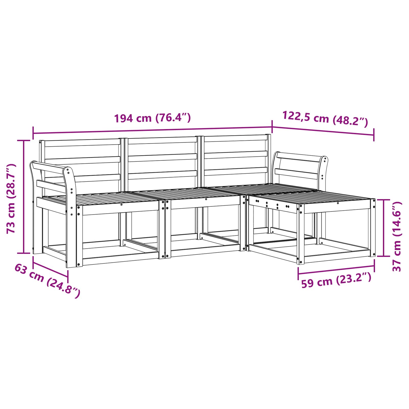 Outdoor-Sofagarnitur 4 pcs Weiß 194 x 122,5 x 73 cm