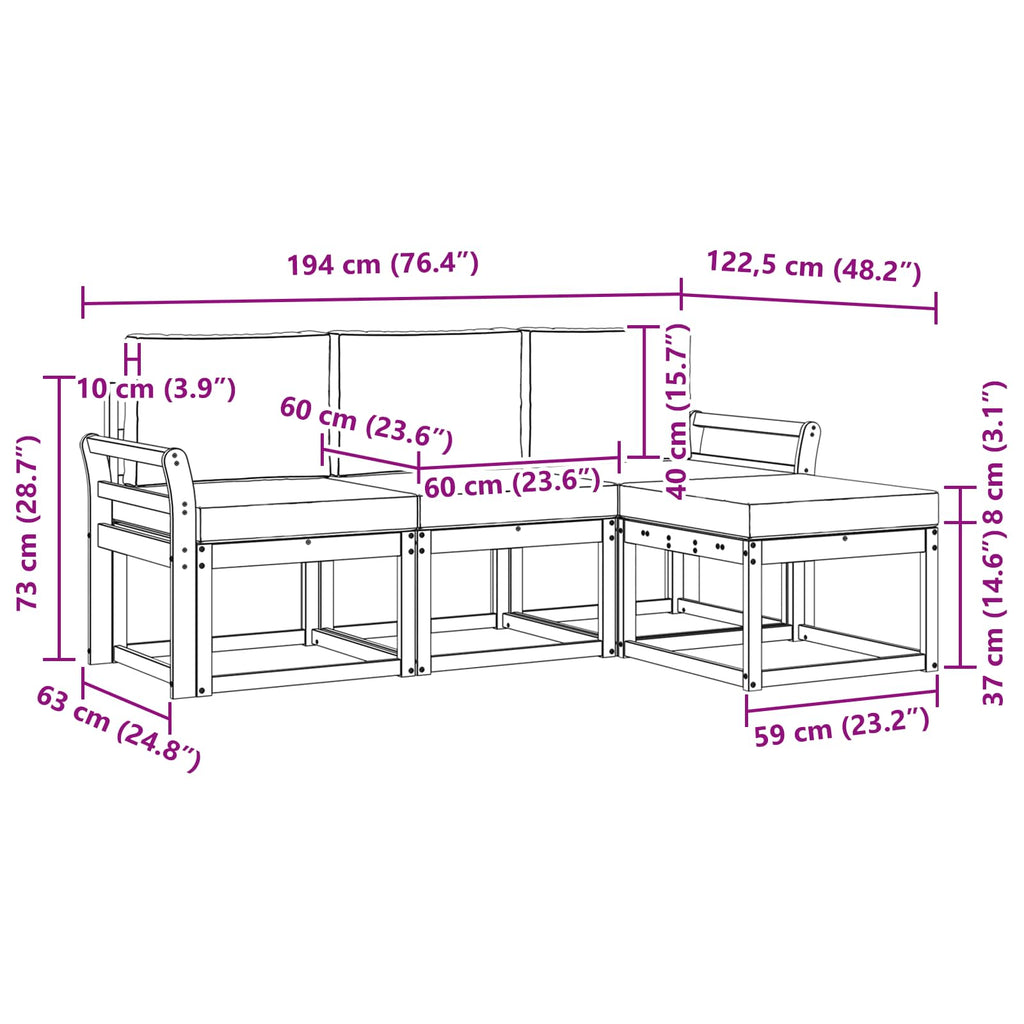 Outdoor-Sofagarnitur 4 pcs Weiß und Hellgrau