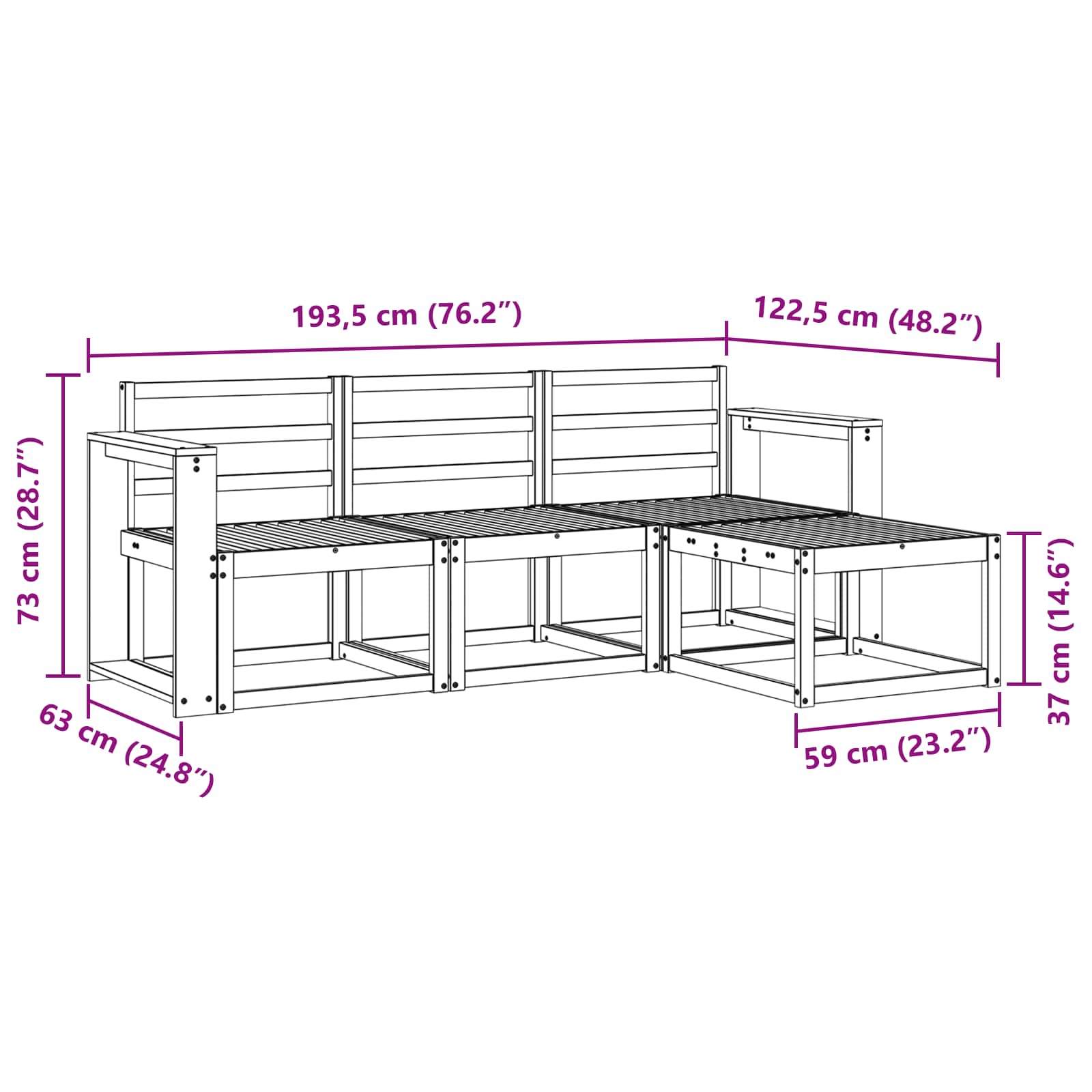 Outdoor-Sofagarnitur 4 pcs Weiß 193,5 x 122,5 x 73 cm