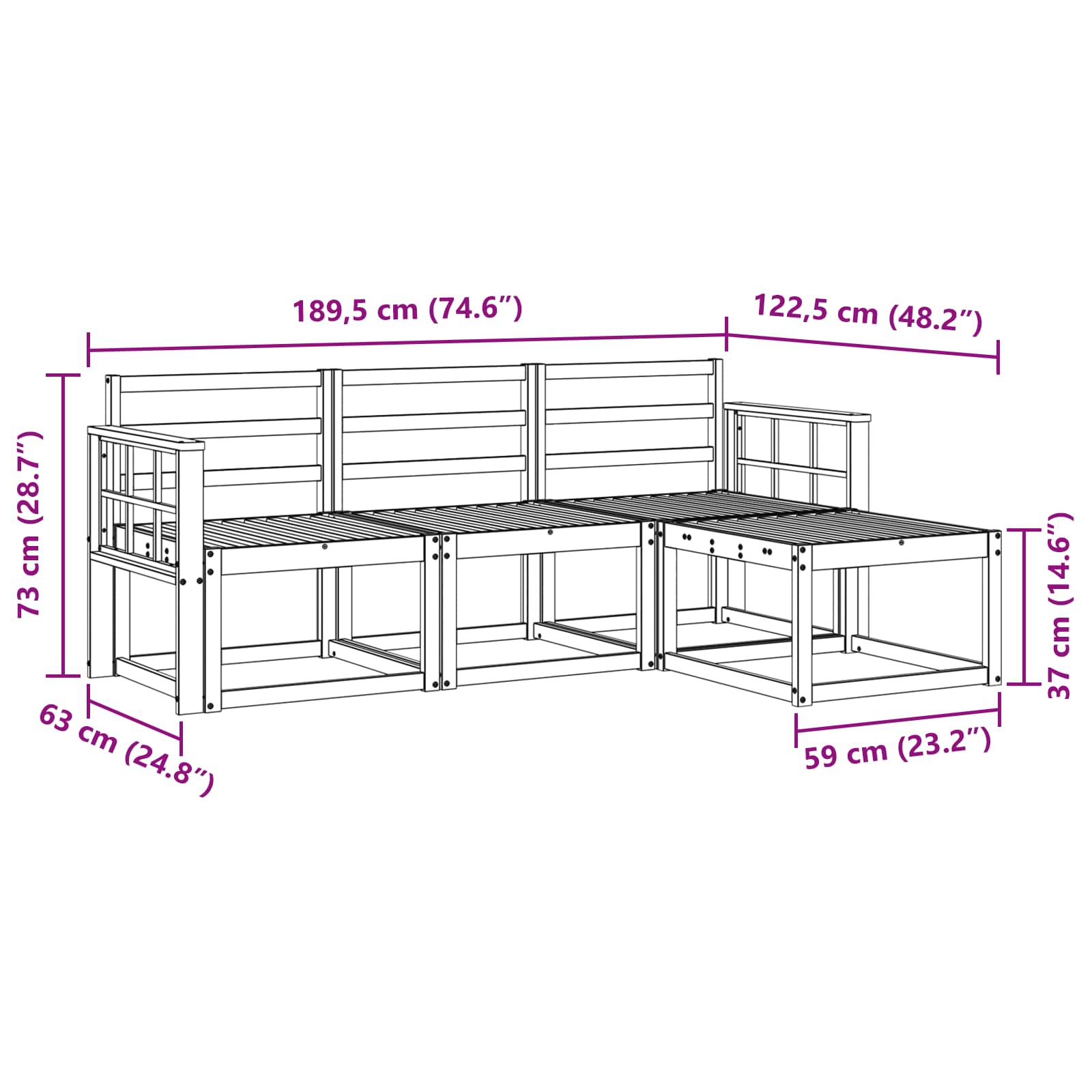 Outdoor-Sofagarnitur 4 pcs Weiß 189,5 x 122,5 x 73 cm