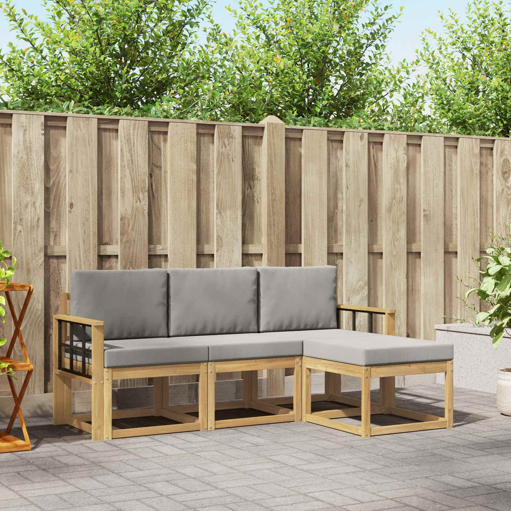 Outdoor-Sofagarnitur 4 pcs Weiß und Hellgrau