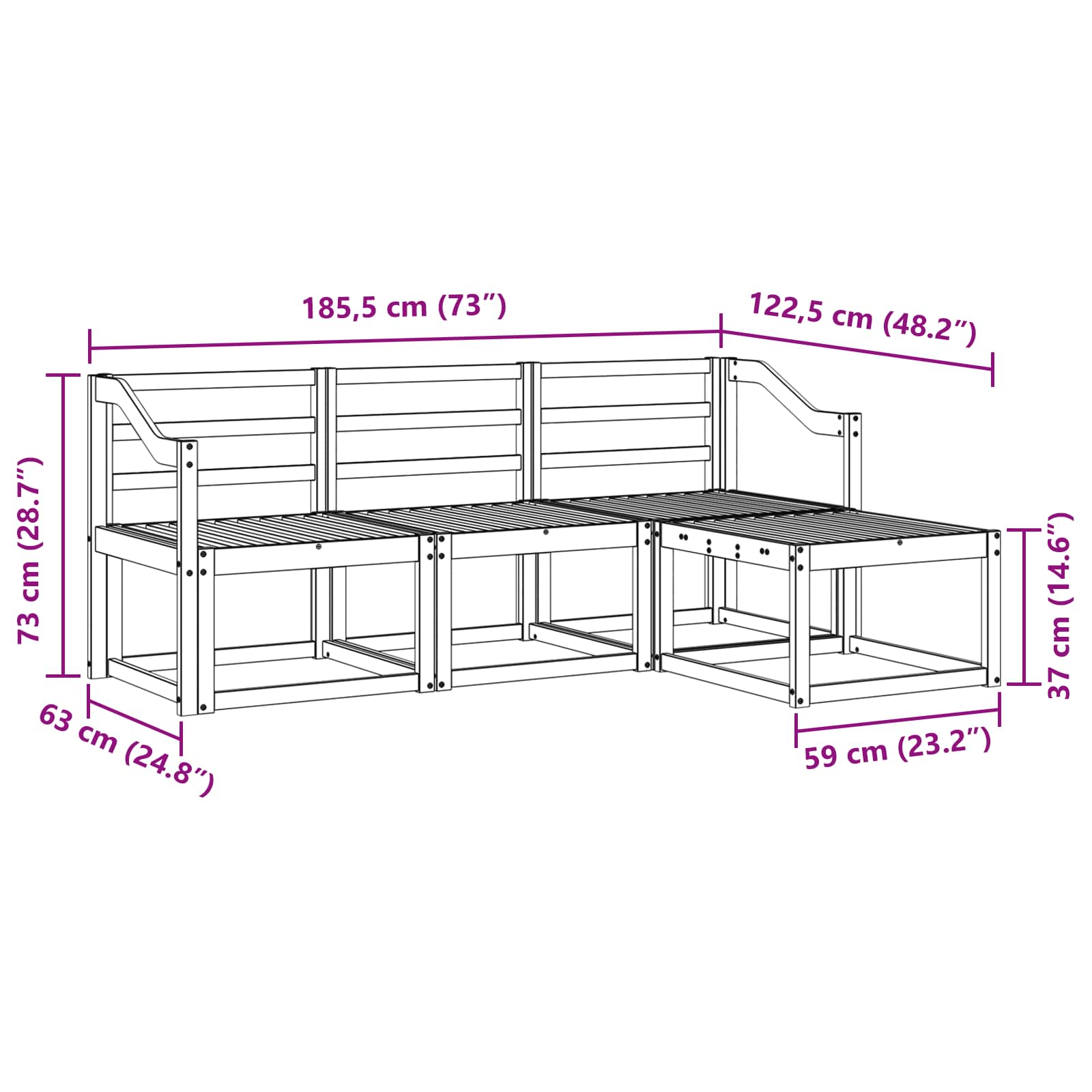 Outdoor-Sofagarnitur 4 pcs Weiß 185,5 x 122,5 x 73 cm