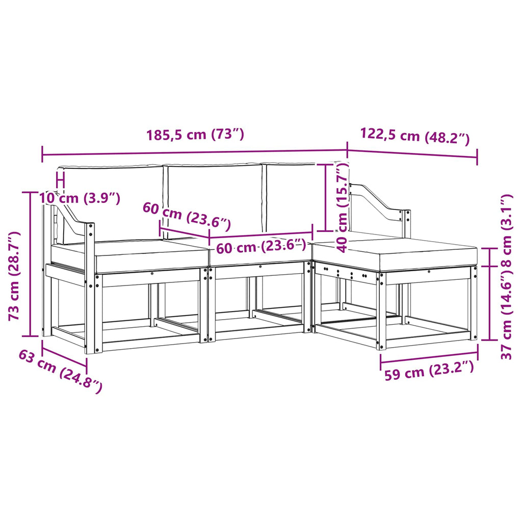 Outdoor-Sofagarnitur 4 pcs Weiß und Hellgrau