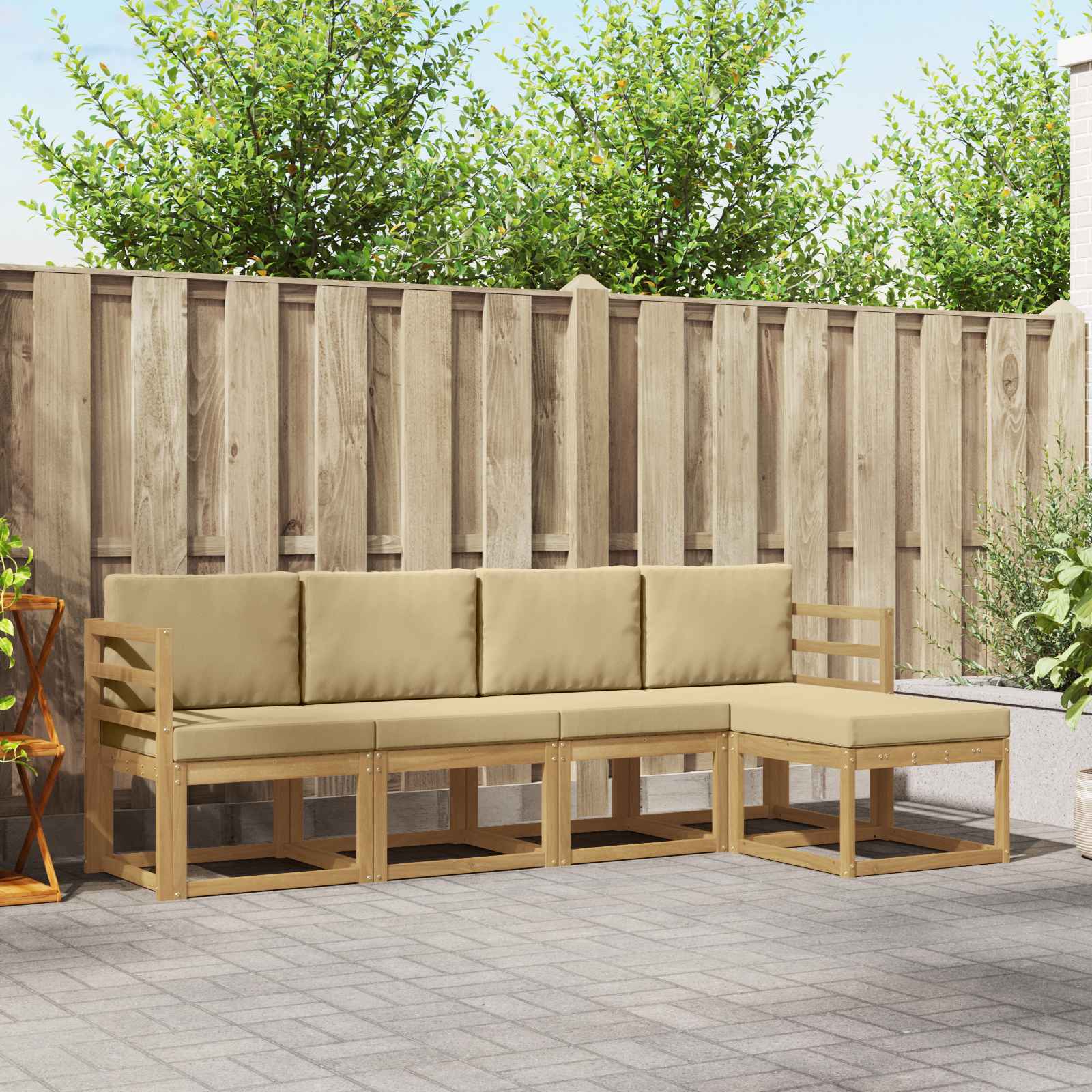 Outdoor-Sofagarnitur mit Kissen 5 pcs Weiß und Beige