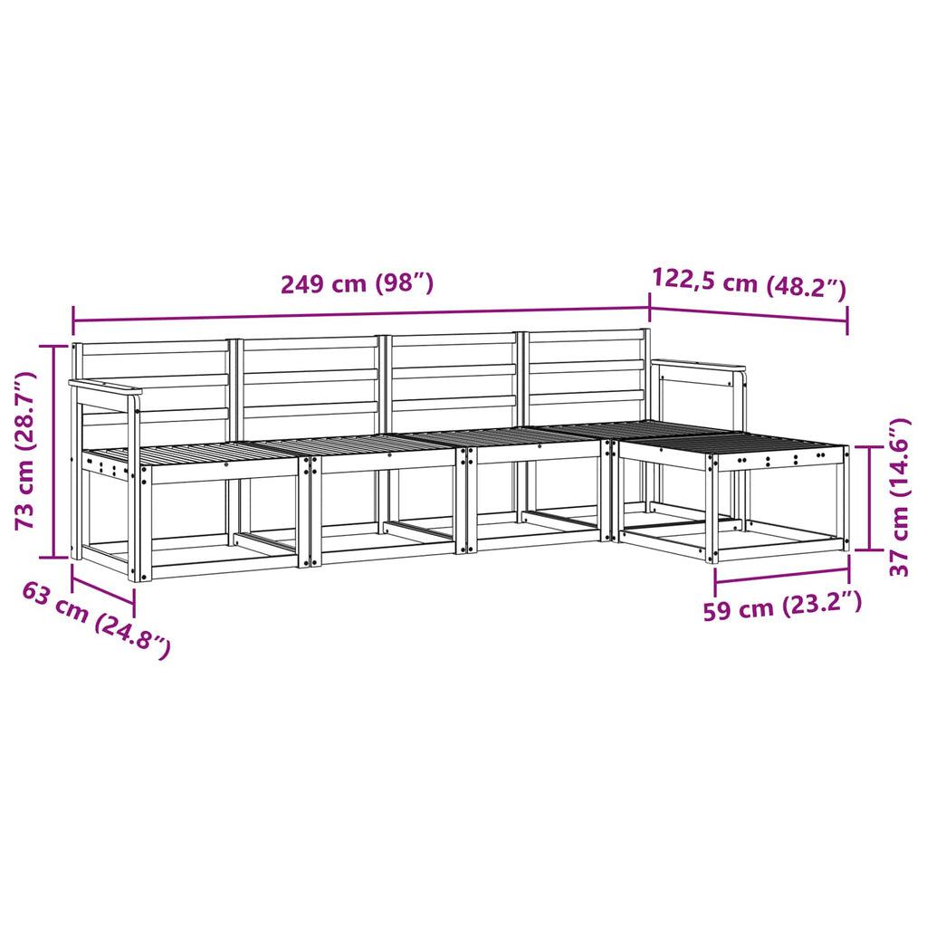 Outdoor-Sofagarnitur 5 pcs Weiß 249 x 122,5 x 73 cm