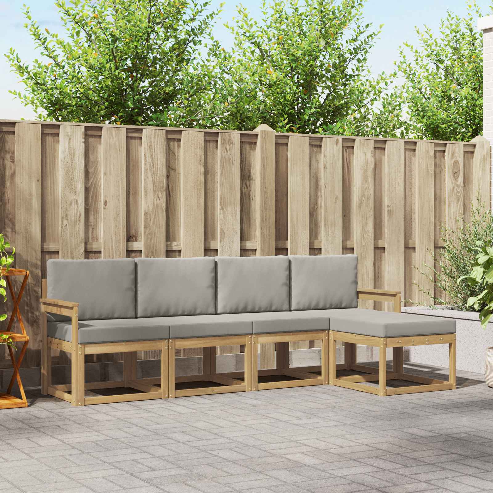 Outdoor-Sofagarnitur 5 pcs Weiß und Hellgrau