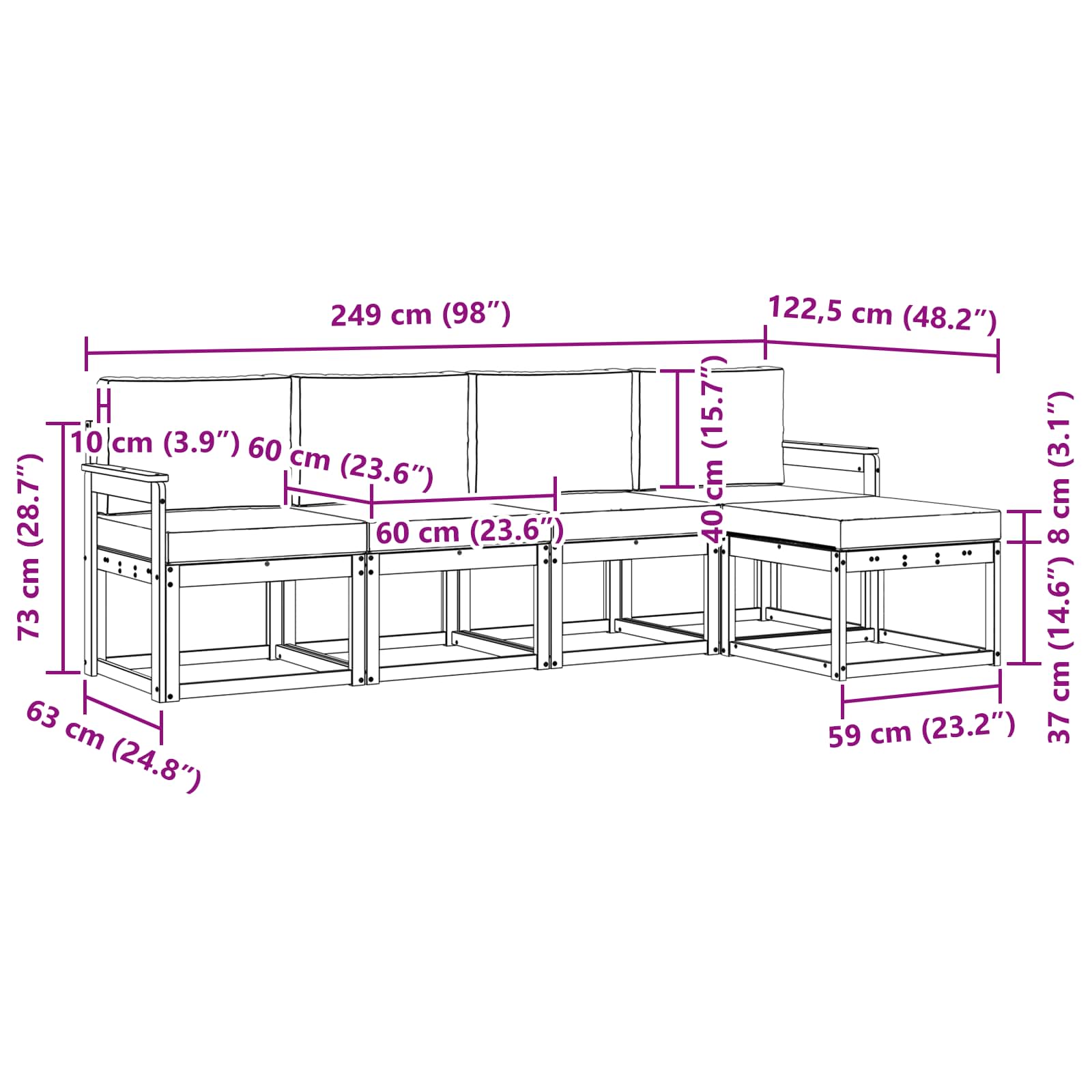 Outdoor-Sofagarnitur mit Kissen 5 pcs Weiß und Anthrazit