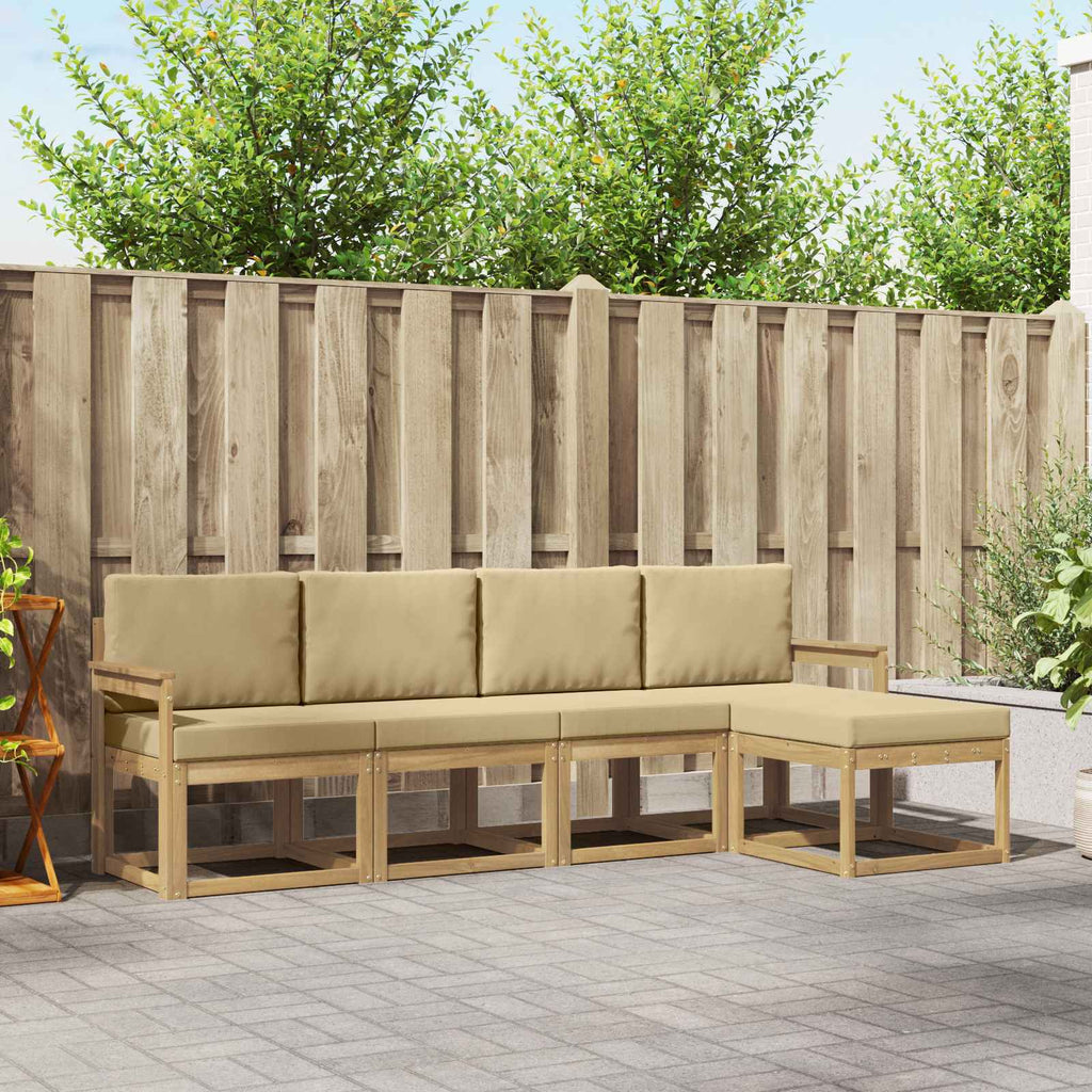 Outdoor-Sofagarnitur mit Kissen 5 pcs Weiß und Beige