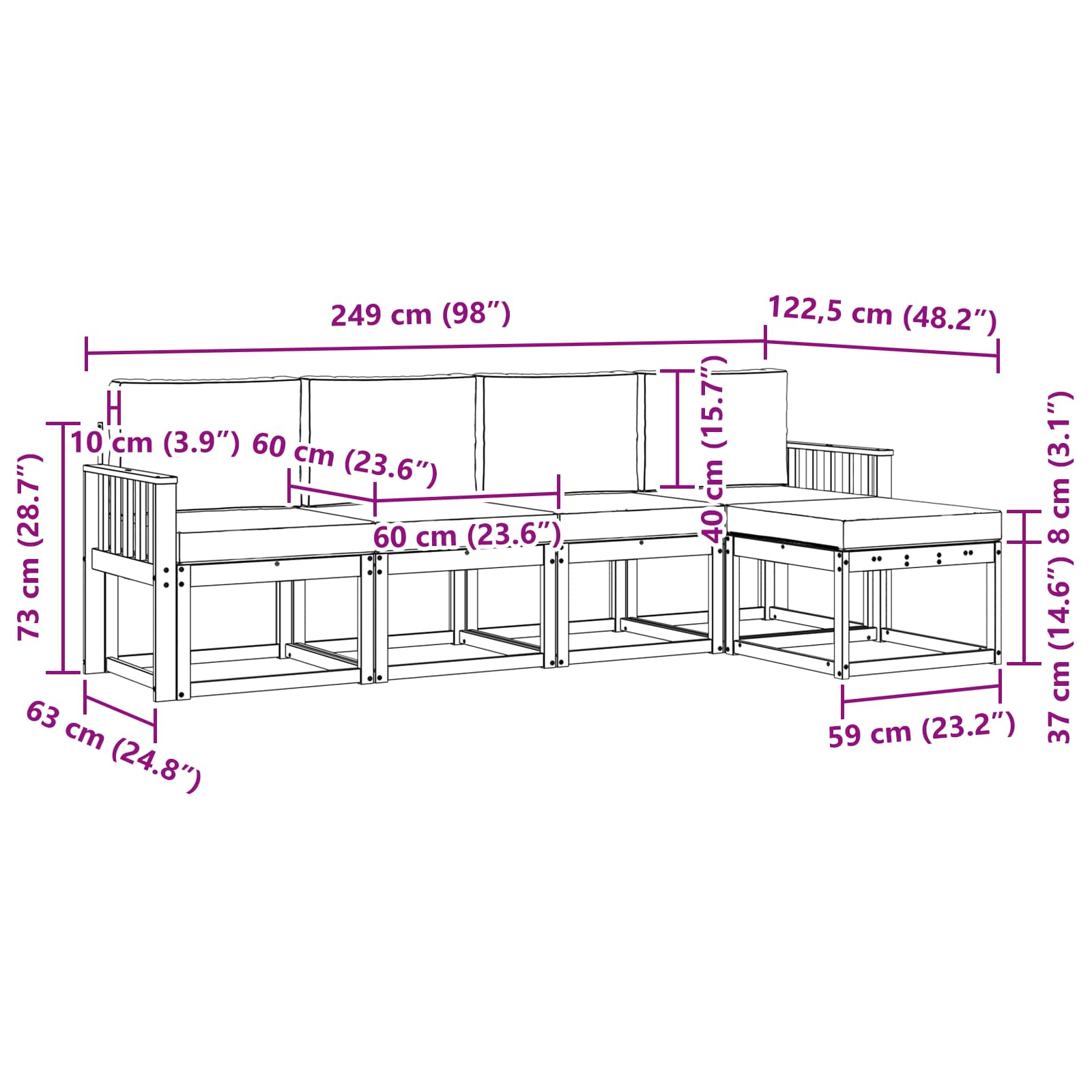 Outdoor-Sofagarnitur mit Kissen 5 pcs Weiß und Creme