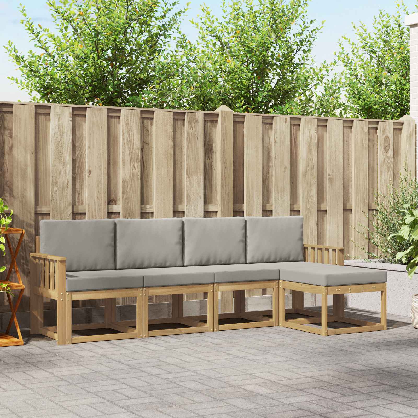 Outdoor-Sofagarnitur 5 pcs Weiß und Hellgrau