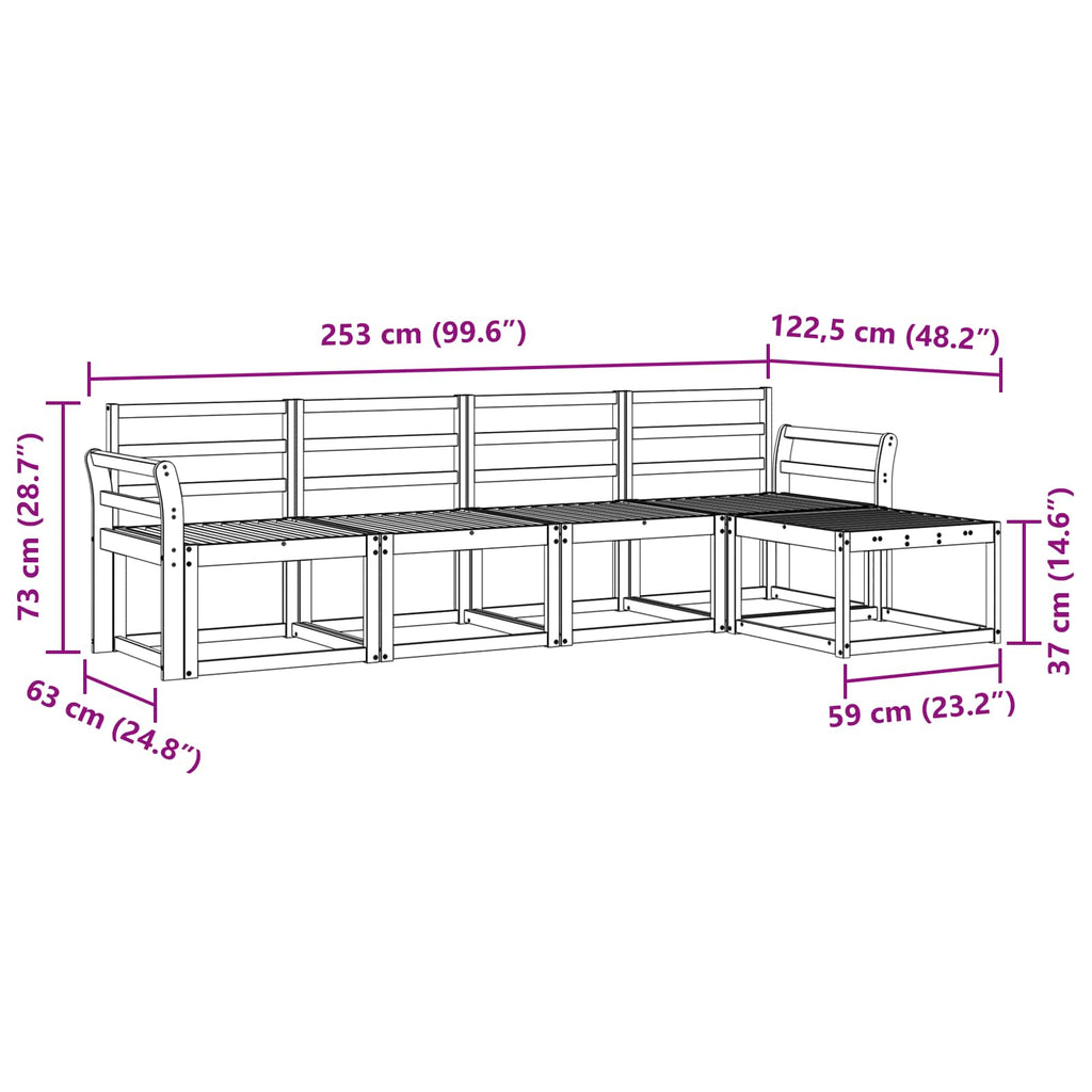 Outdoor-Sofagarnitur 5 pcs Weiß 253 x 122,5 x 73 cm
