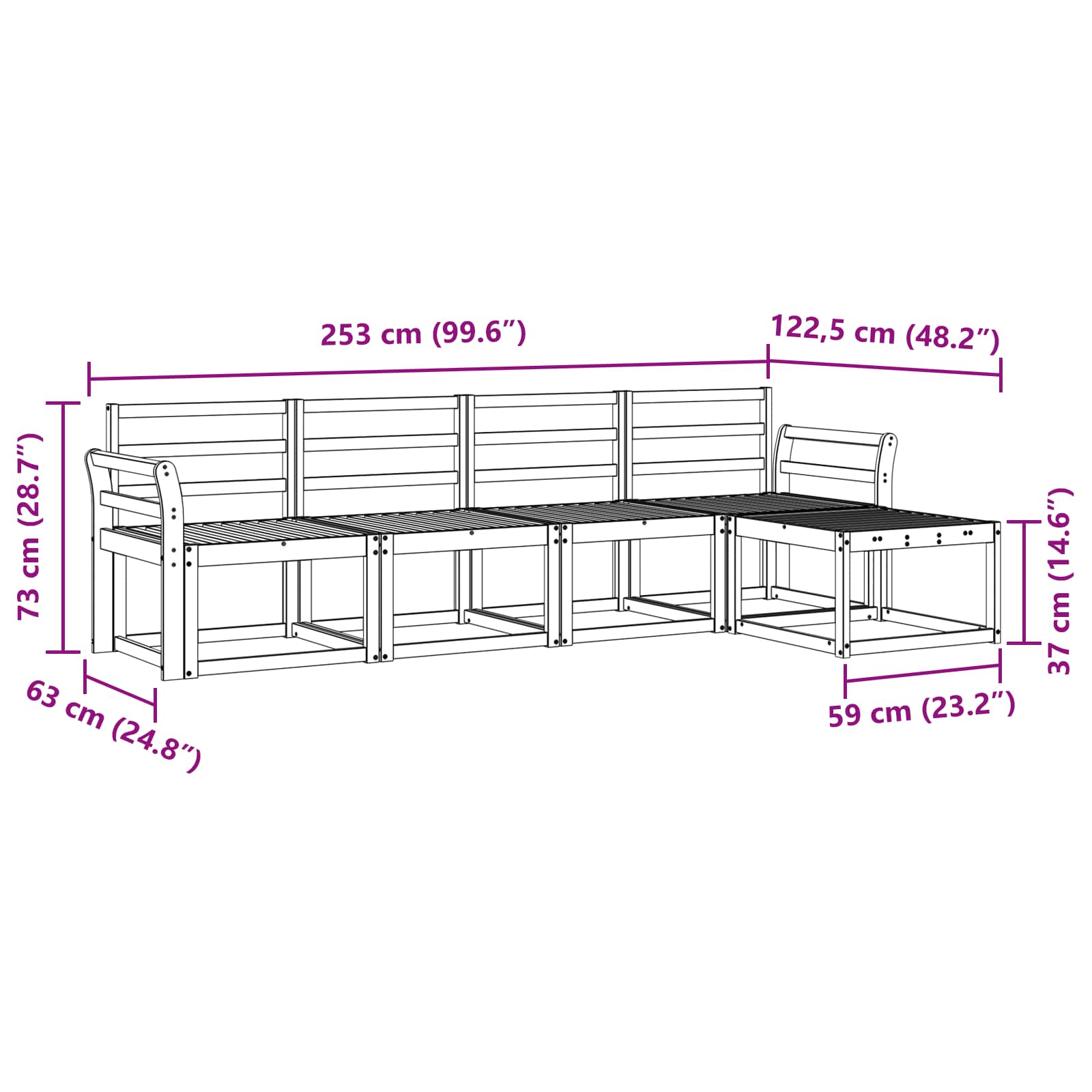 Outdoor-Sofagarnitur 5 pcs Weiß 253 x 122,5 x 73 cm