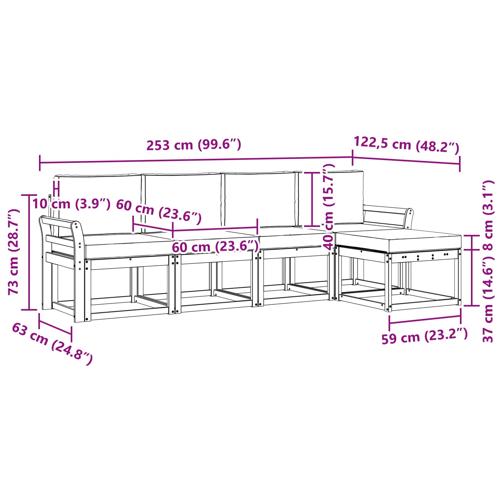 Outdoor-Sofagarnitur mit Kissen 5 pcs Massivholz Akazie