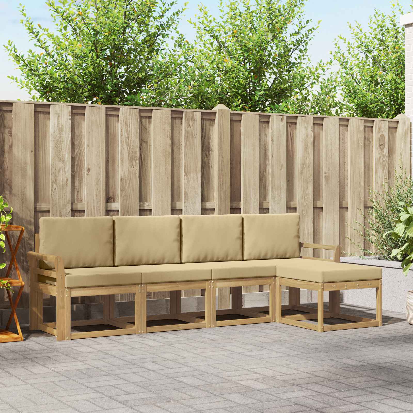 Outdoor-Sofagarnitur mit Kissen 5 pcs Weiß und Beige