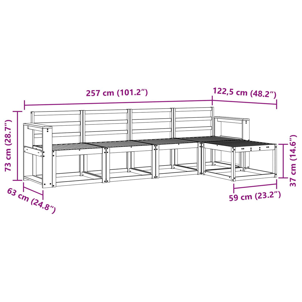 Outdoor-Sofagarnitur 5 pcs Weiß 257 x 122,5 x 73 cm