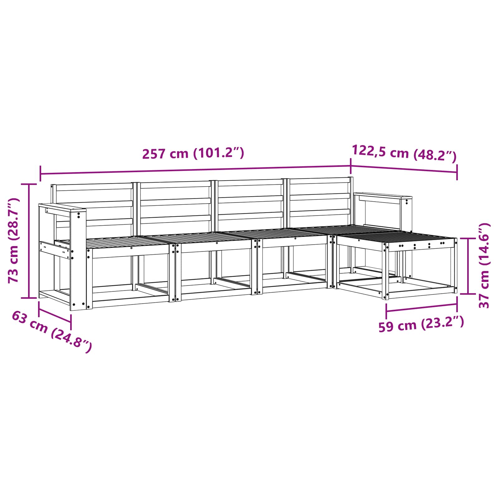 Outdoor-Sofagarnitur 5 pcs Weiß 257 x 122,5 x 73 cm