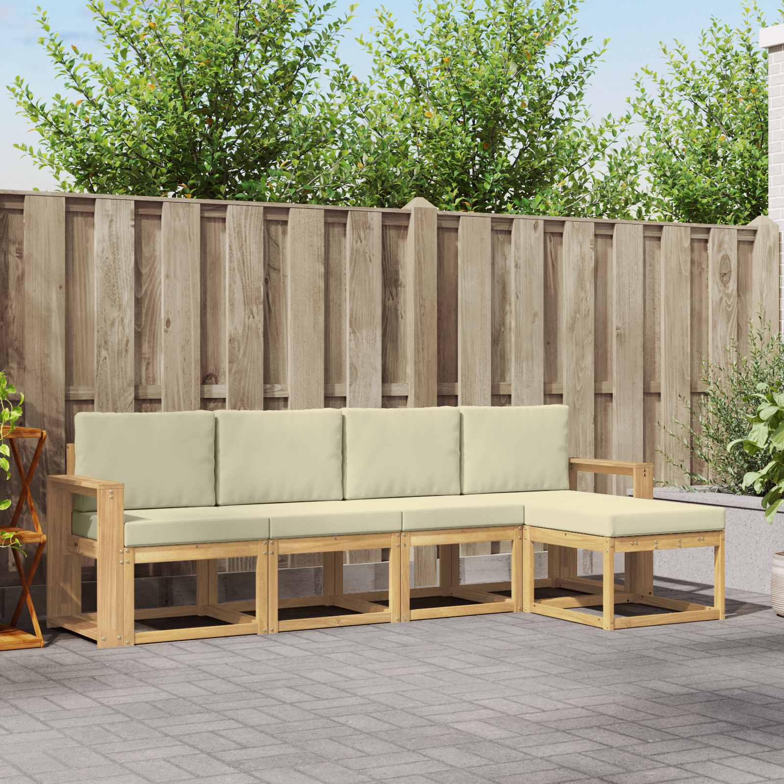 Outdoor-Sofagarnitur mit Kissen 5 pcs Weiß und Creme