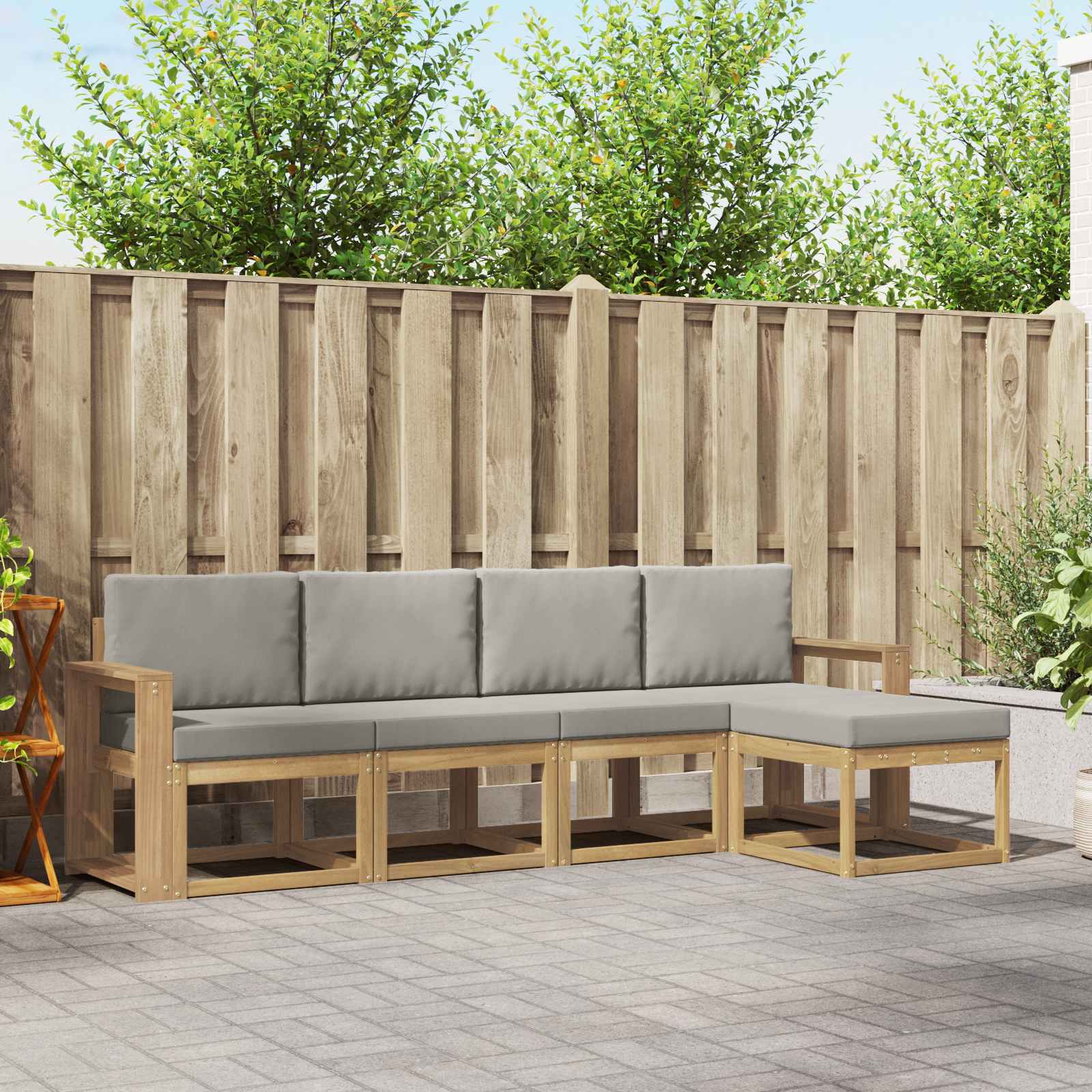 Outdoor-Sofagarnitur 5 pcs Weiß und Hellgrau