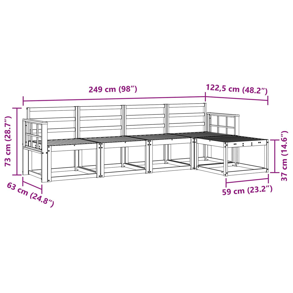 Outdoor-Sofagarnitur 5 pcs Weiß 249 x 122,5 x 73 cm